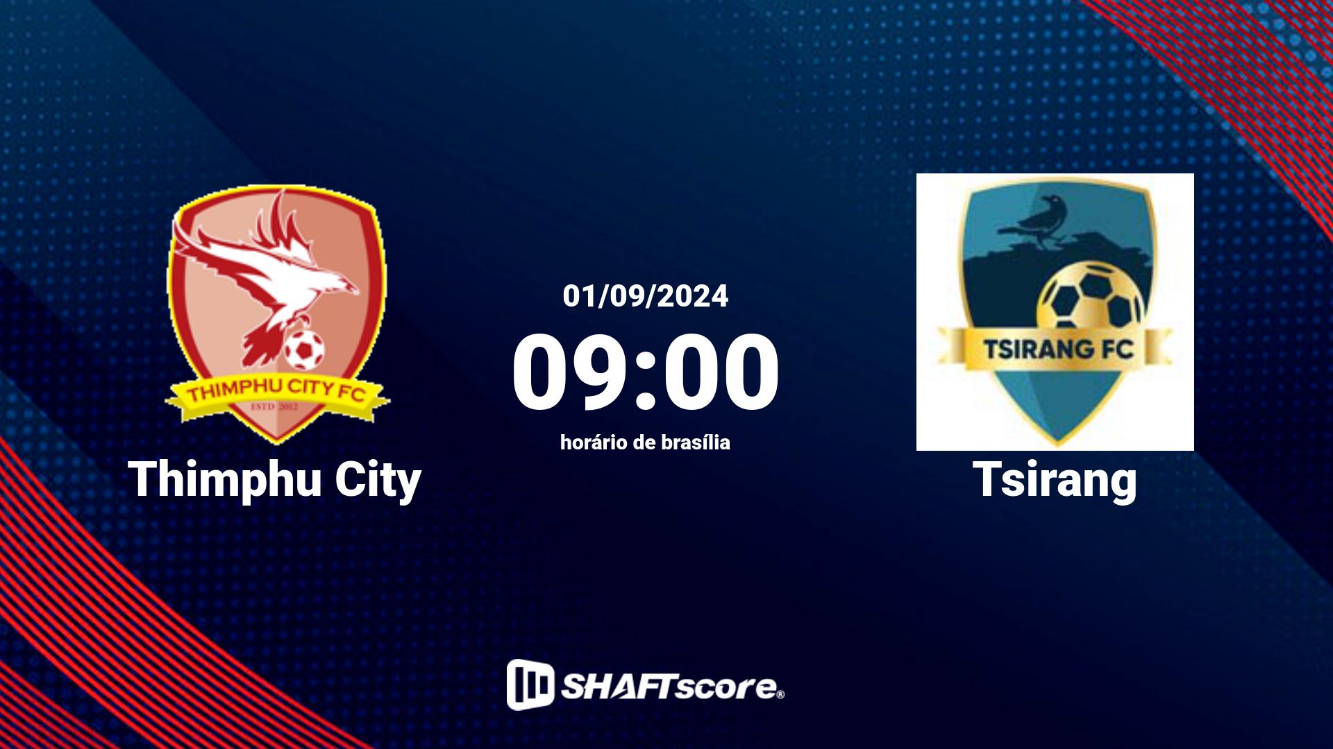 Estatísticas do jogo Thimphu City vs Tsirang 01.09 09:00