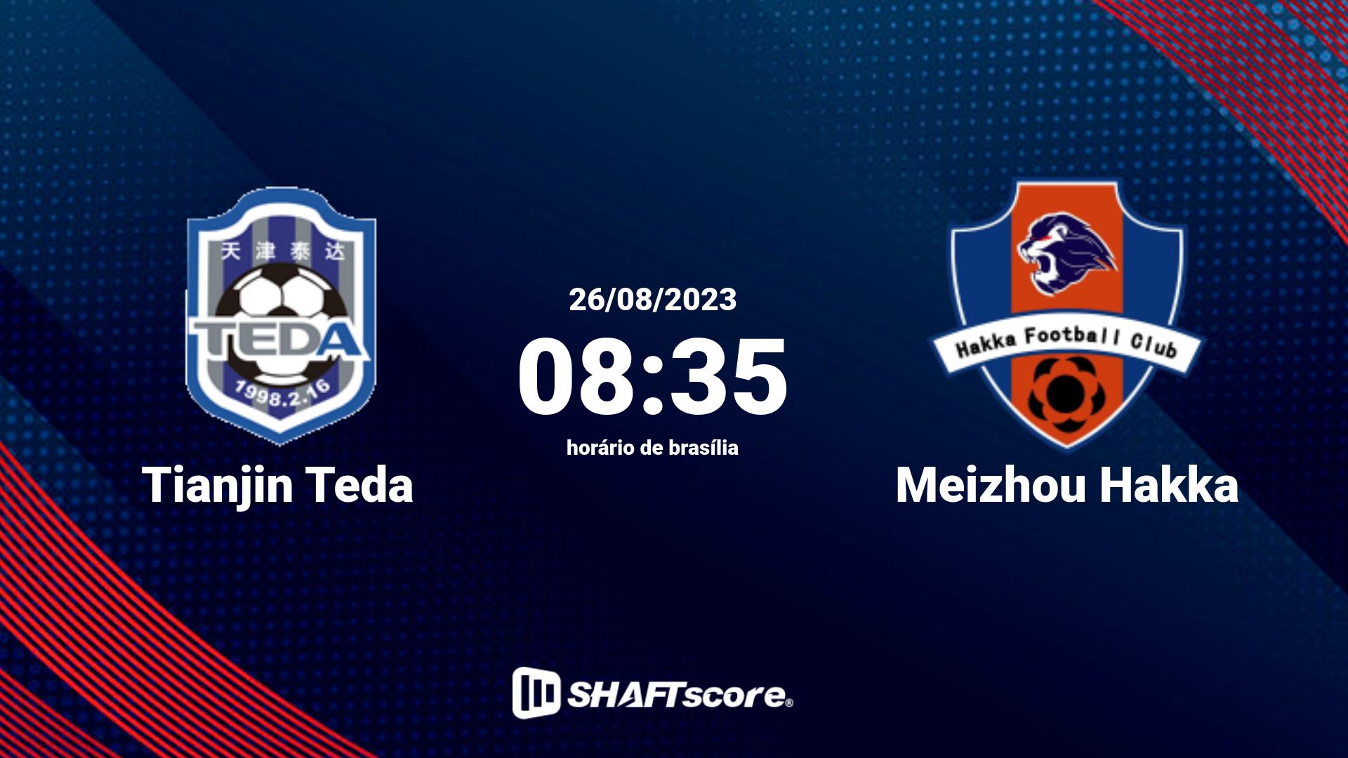 Estatísticas do jogo Tianjin Teda vs Meizhou Hakka 26.08 08:35