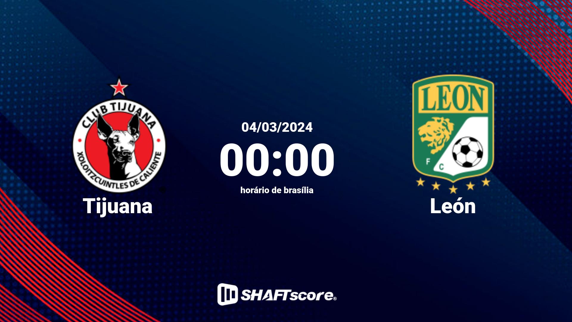 Estatísticas do jogo Tijuana vs León 04.03 00:00