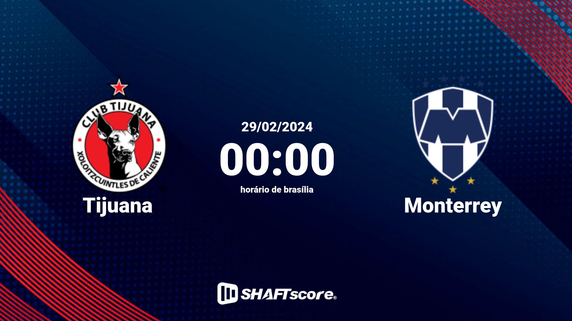 Estatísticas do jogo Tijuana vs Monterrey 29.02 00:00