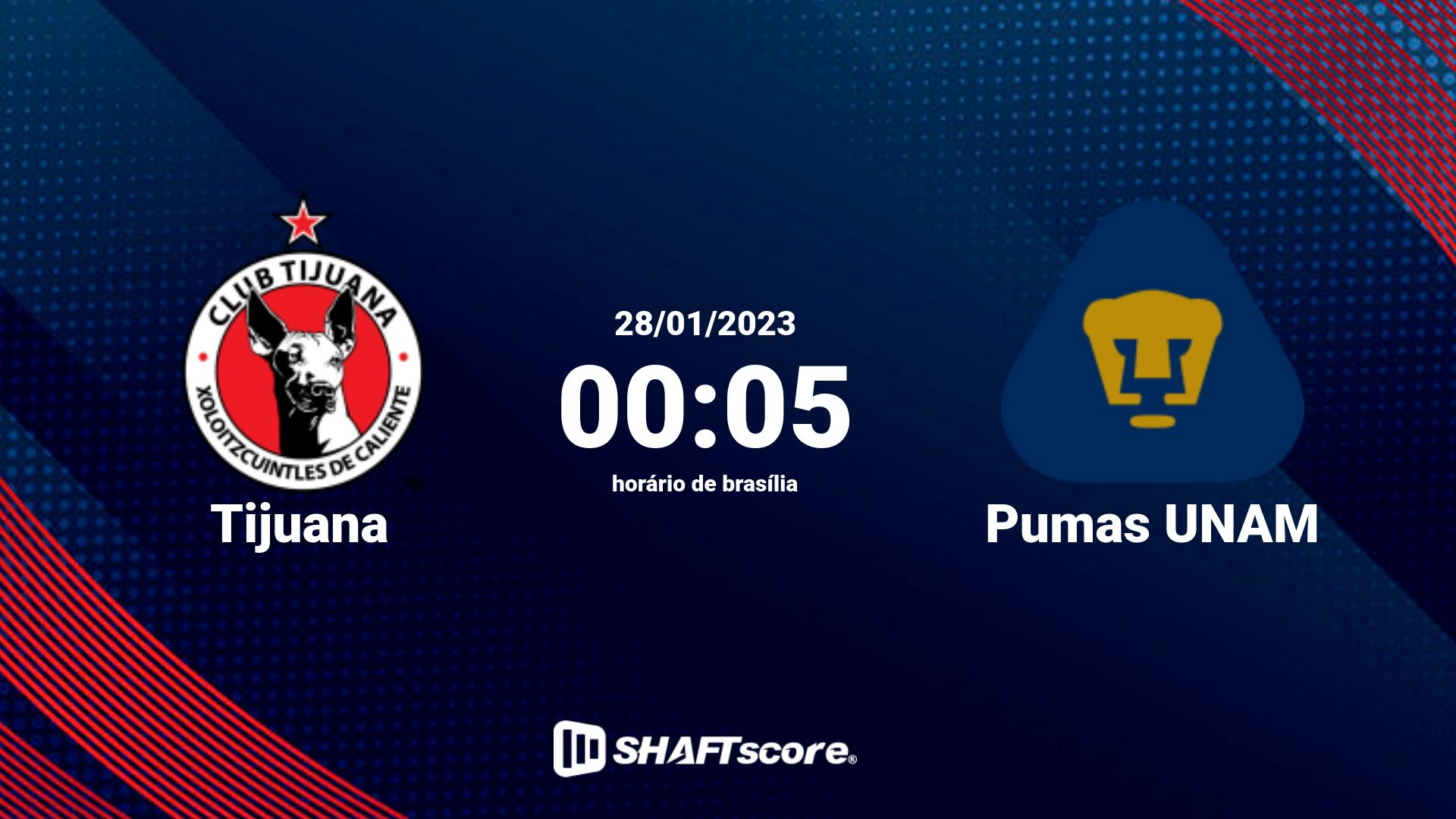 Estatísticas do jogo Tijuana vs Pumas UNAM 28.01 00:05