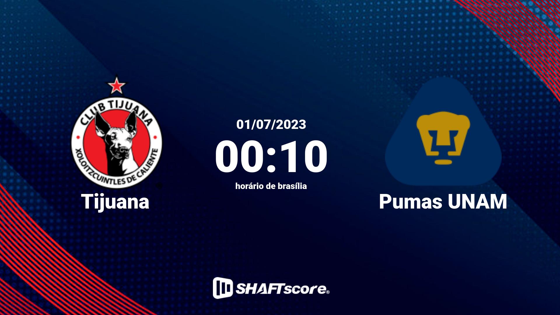 Estatísticas do jogo Tijuana vs Pumas UNAM 01.07 00:10