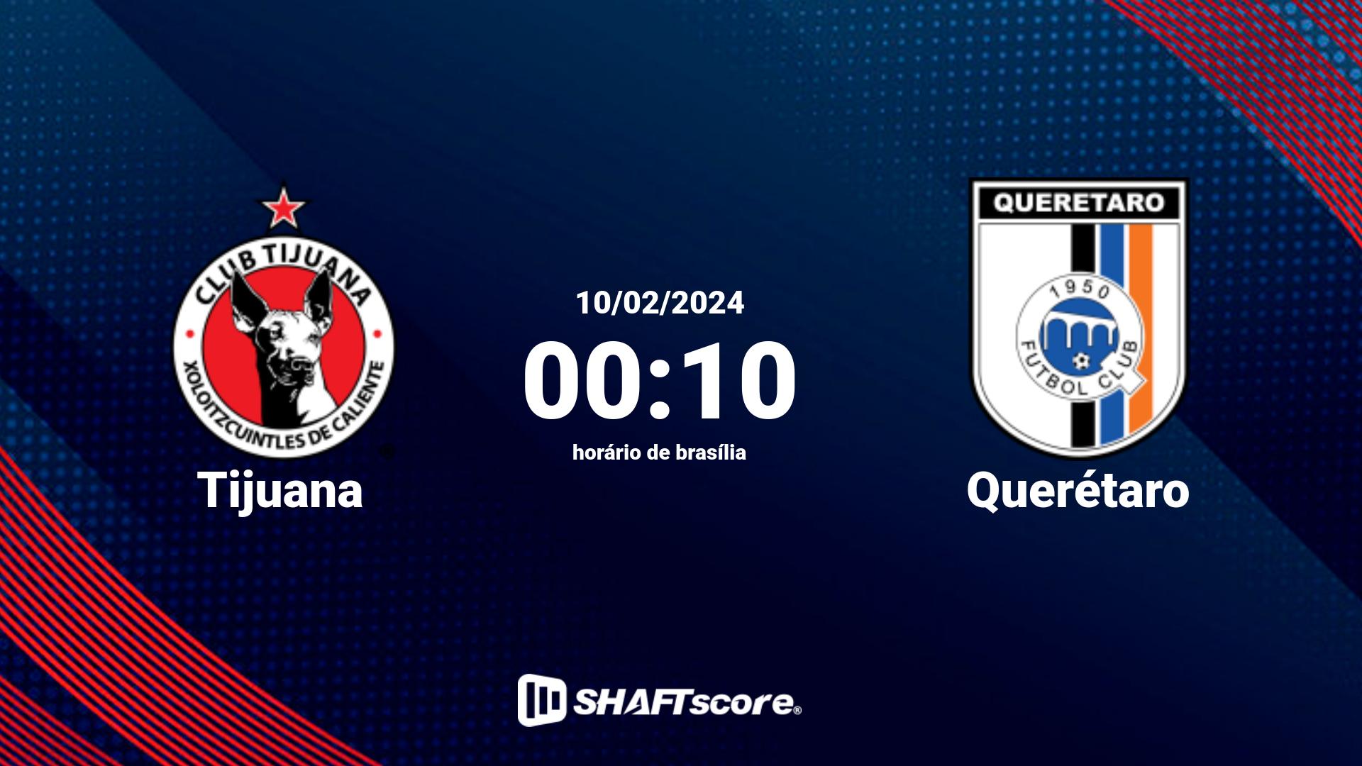 Estatísticas do jogo Tijuana vs Querétaro 10.02 00:10