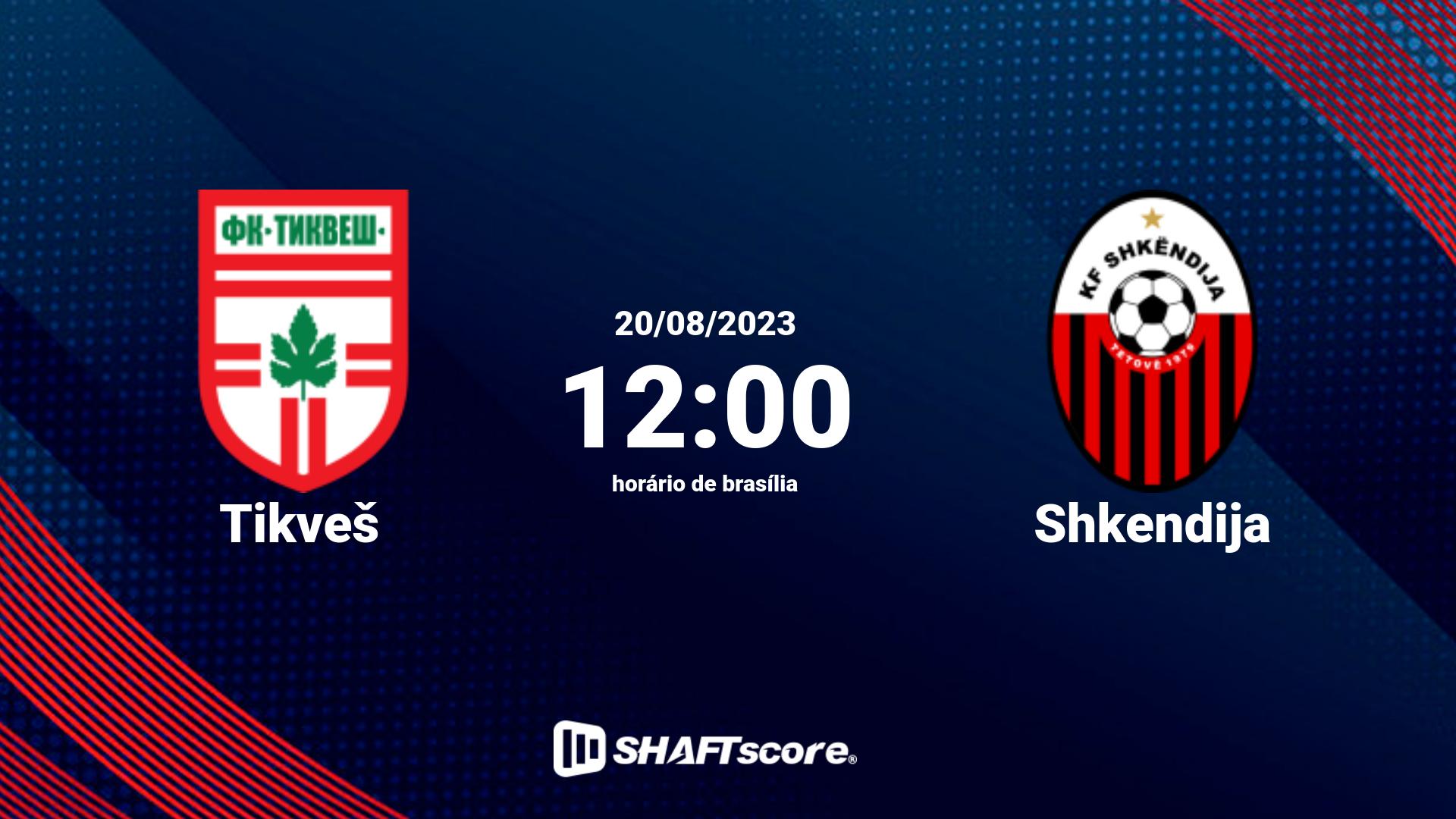 Estatísticas do jogo Tikveš vs Shkendija 20.08 12:00