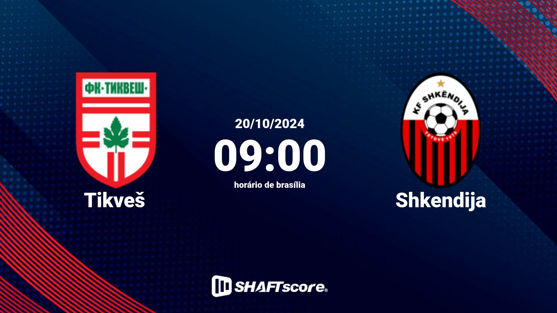 Estatísticas do jogo Tikveš vs Shkendija 20.10 09:00