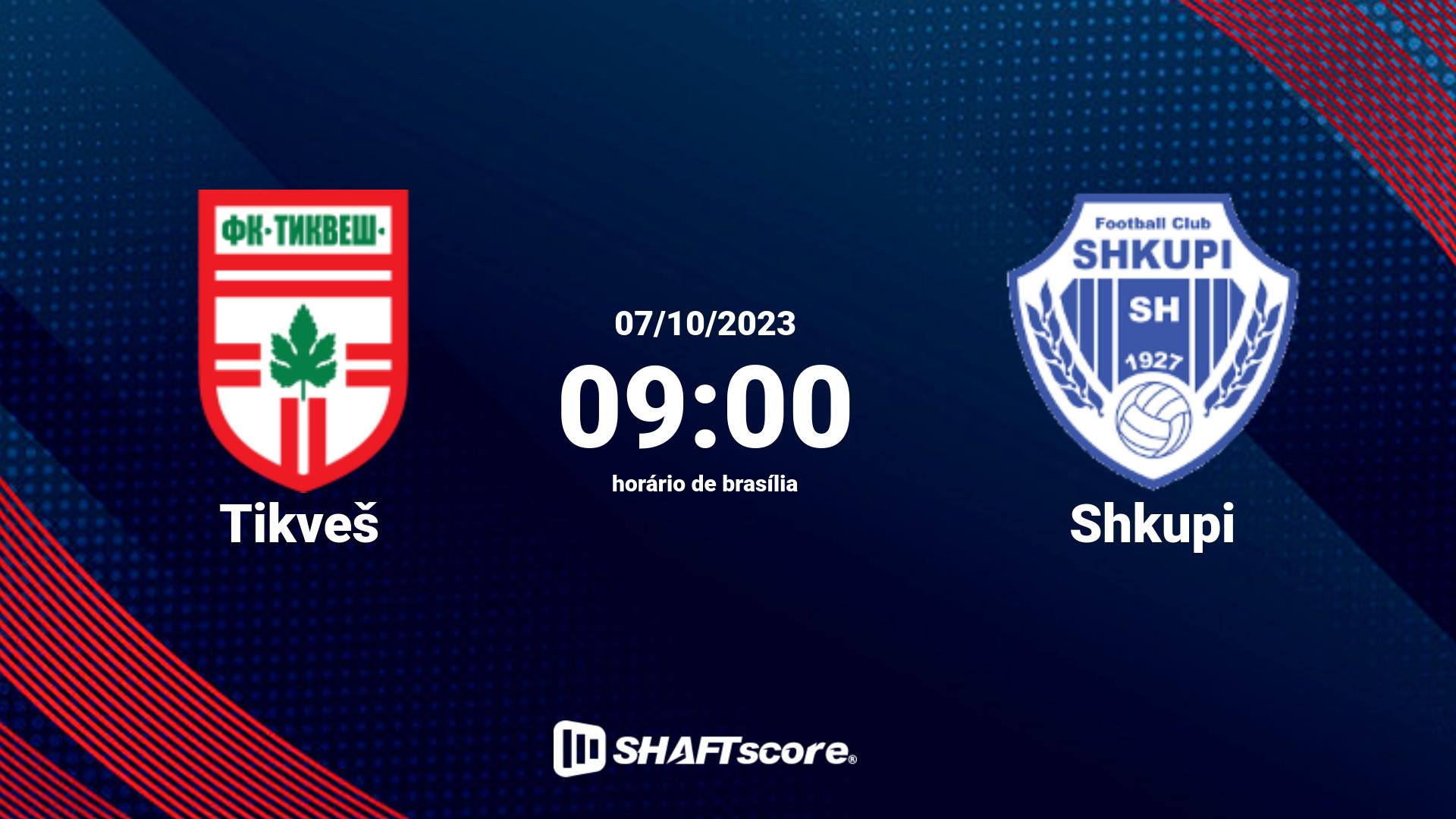 Estatísticas do jogo Tikveš vs Shkupi 07.10 09:00