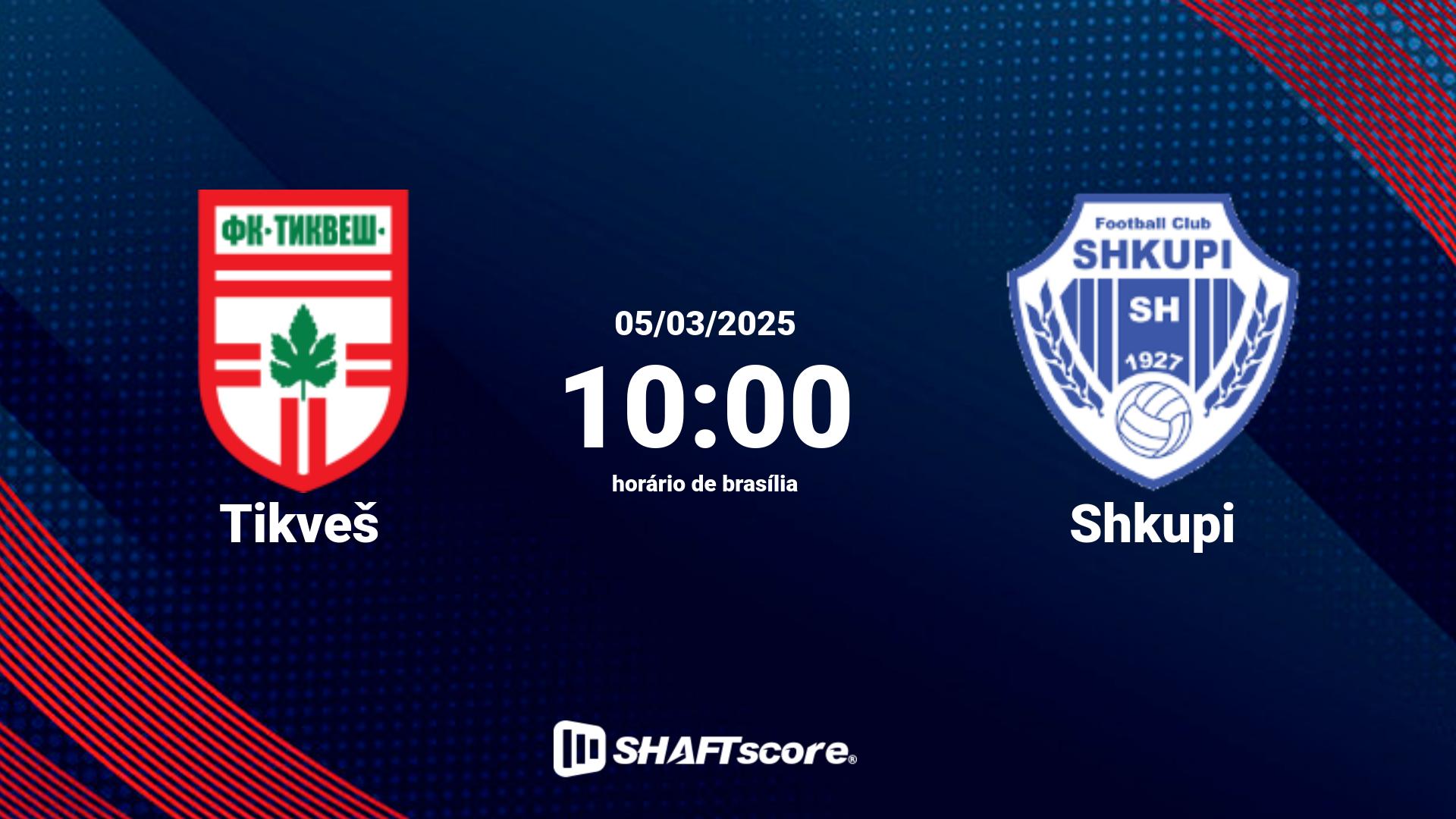 Estatísticas do jogo Tikveš vs Shkupi 05.03 10:00