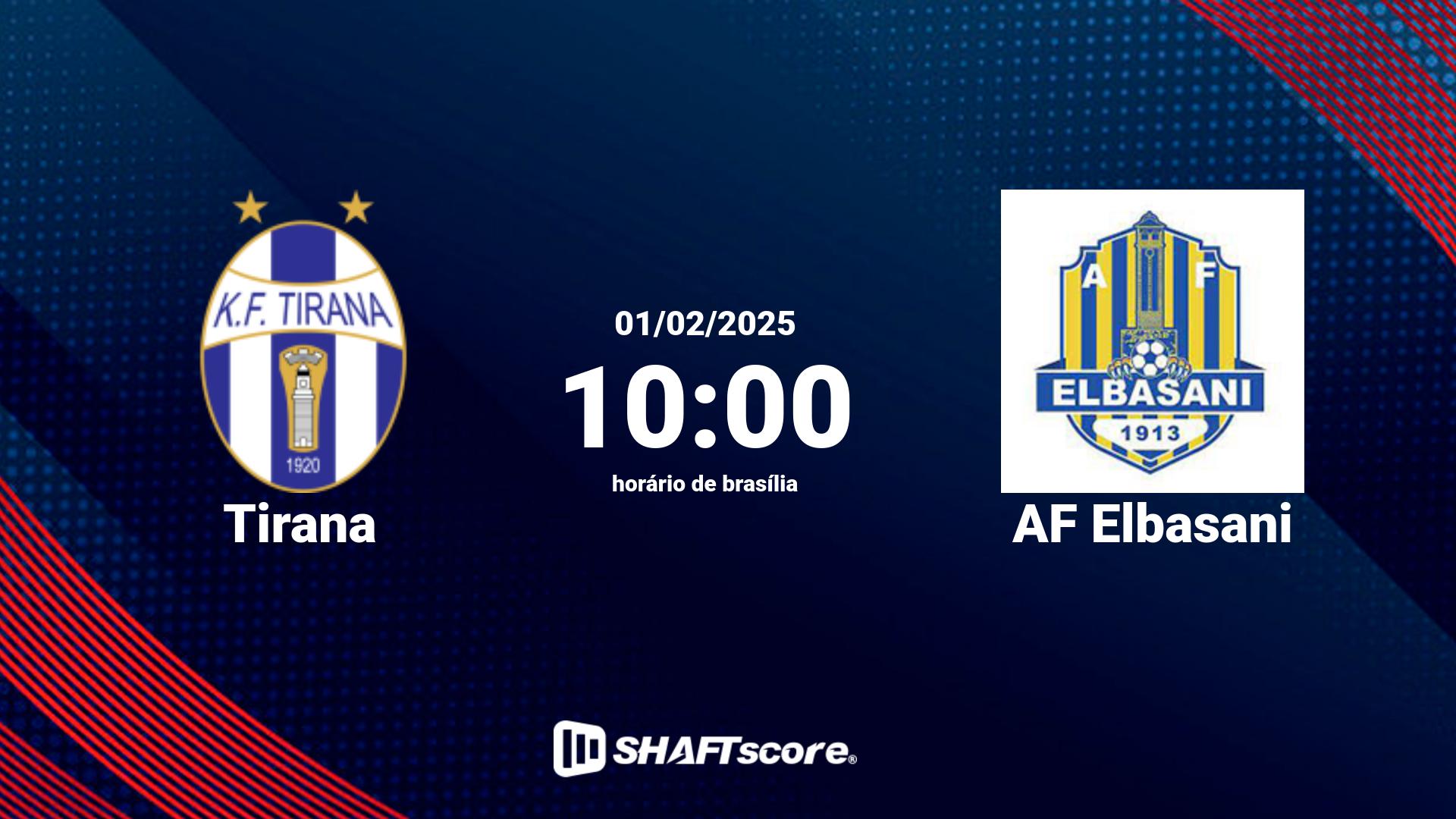 Estatísticas do jogo Tirana vs AF Elbasani 01.02 10:00