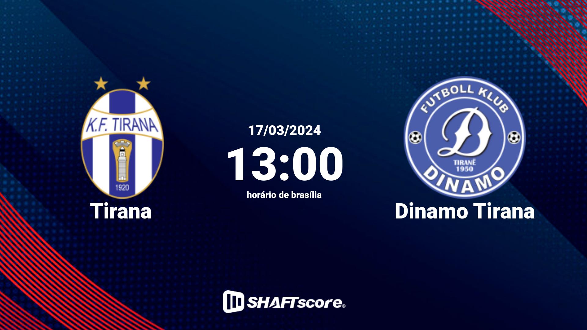 Estatísticas do jogo Tirana vs Dinamo Tirana 17.03 13:00