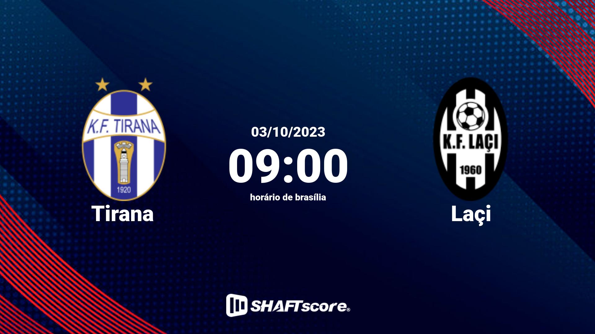 Estatísticas do jogo Tirana vs Laçi 03.10 09:00