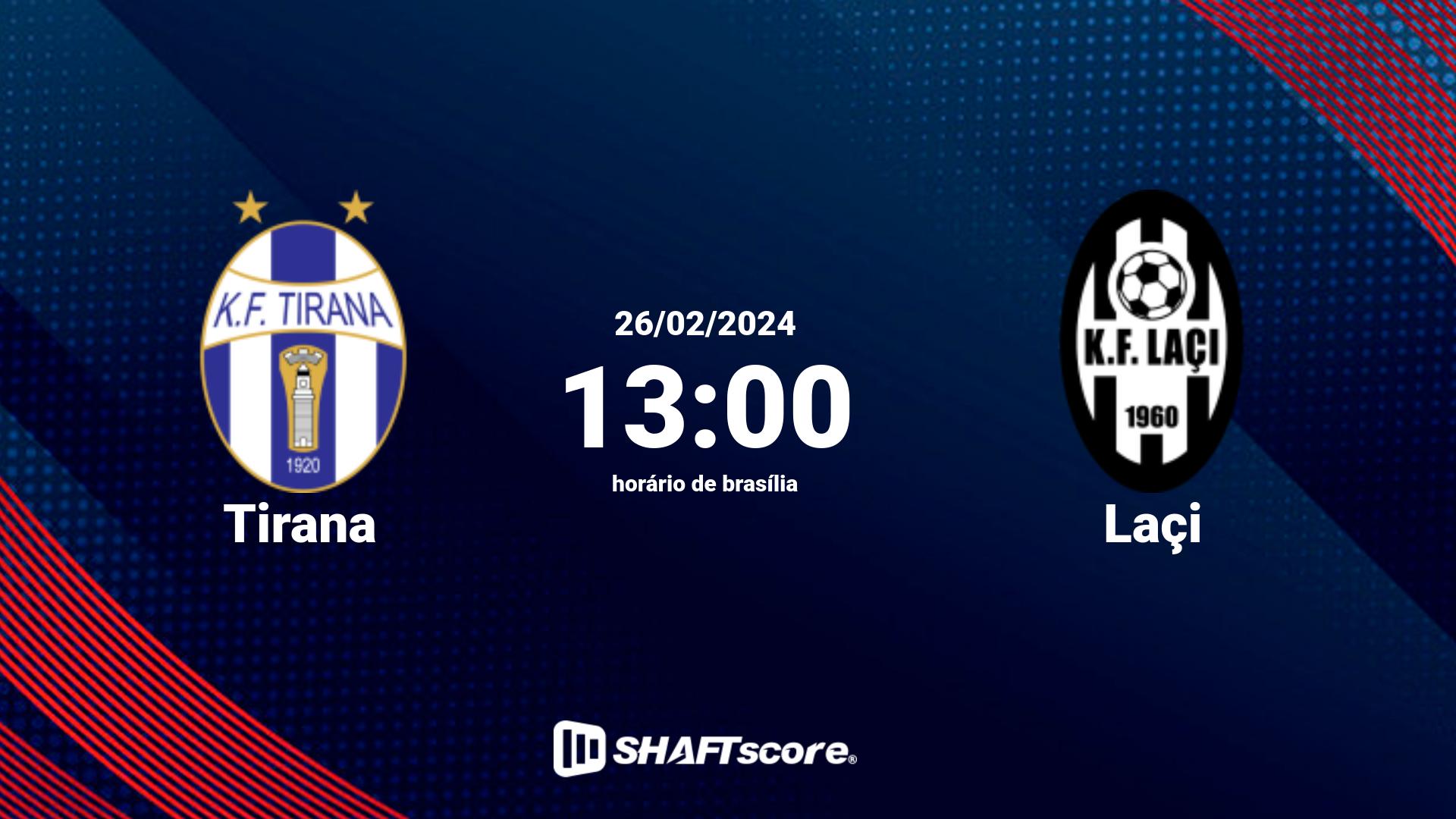 Estatísticas do jogo Tirana vs Laçi 26.02 13:00