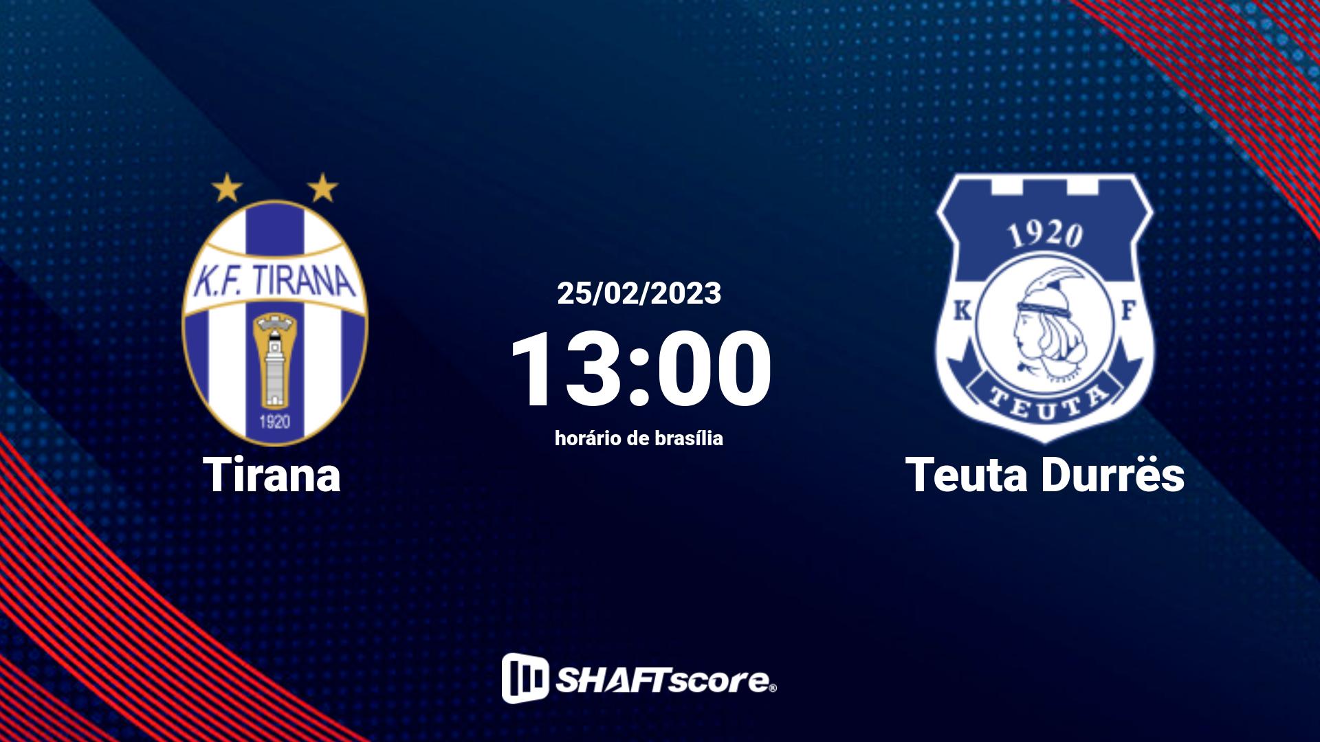 Estatísticas do jogo Tirana vs Teuta Durrës 25.02 13:00