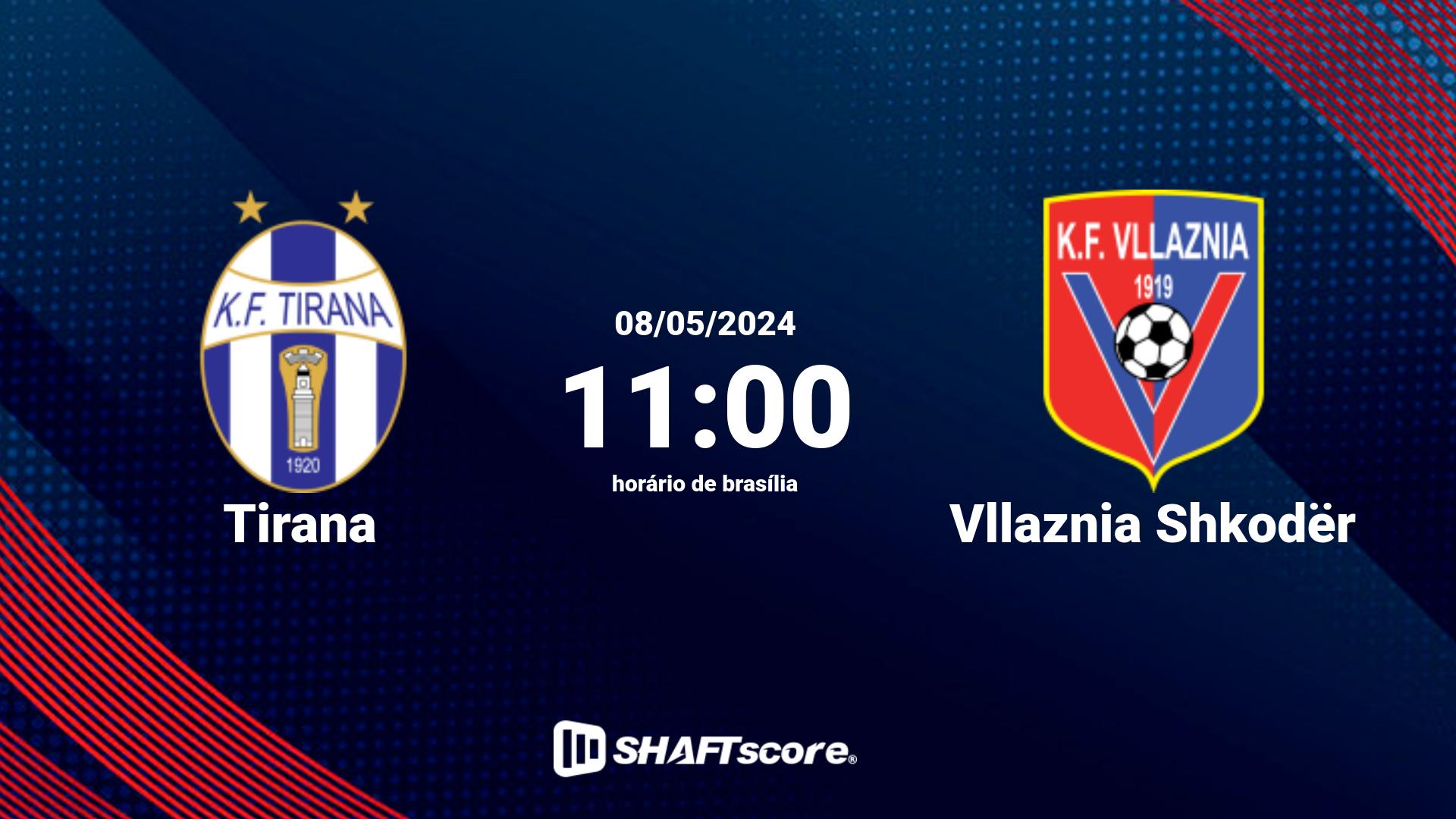 Estatísticas do jogo Tirana vs Vllaznia Shkodër 08.05 11:00