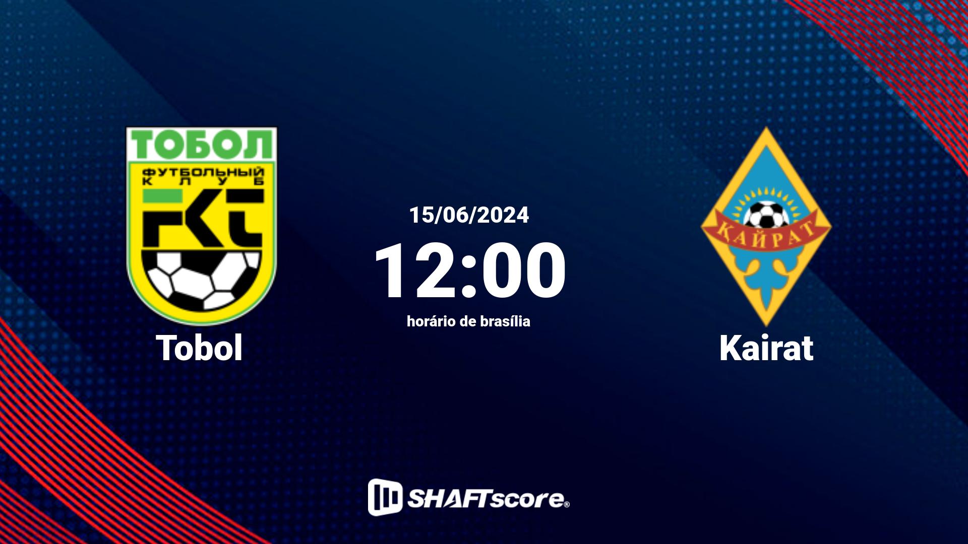 Estatísticas do jogo Tobol vs Kairat 15.06 12:00