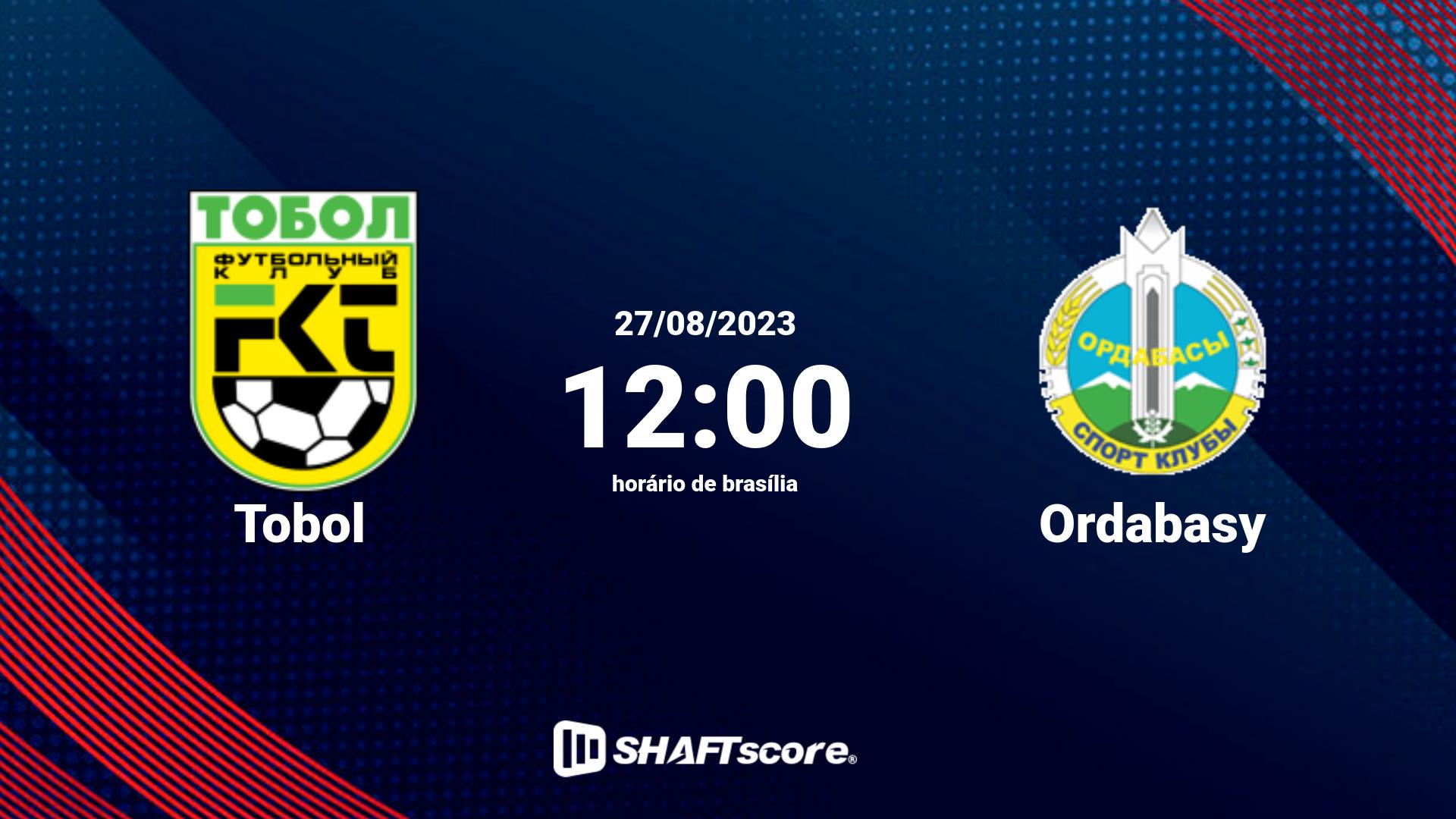 Estatísticas do jogo Tobol vs Ordabasy 27.08 12:00