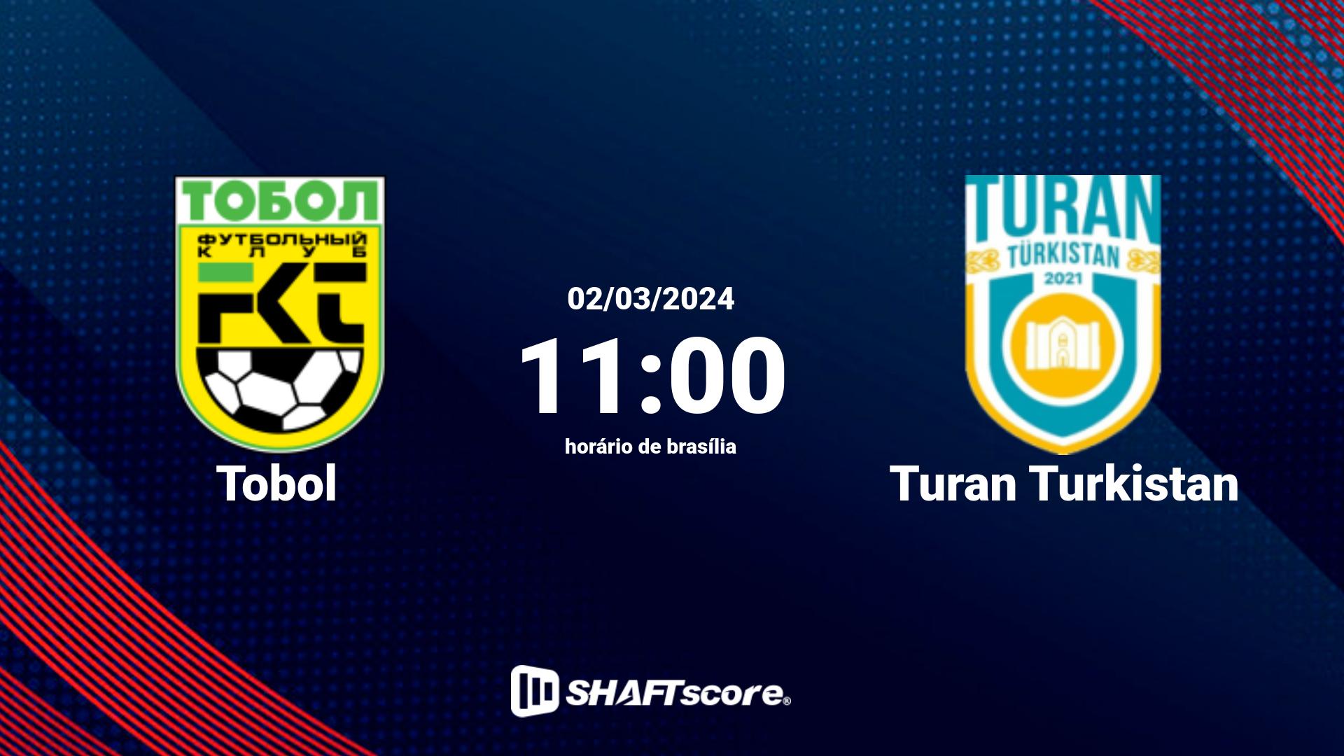 Estatísticas do jogo Tobol vs Turan Turkistan 02.03 11:00