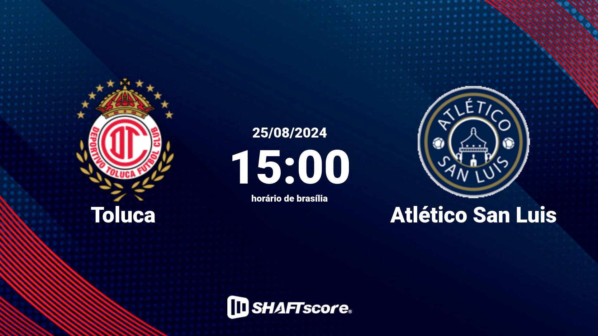 Estatísticas do jogo Toluca vs Atlético San Luis 25.08 15:00