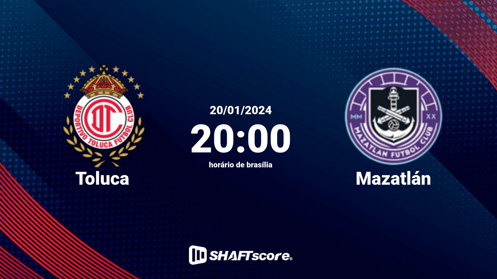 Estatísticas do jogo Toluca vs Mazatlán 20.01 20:00