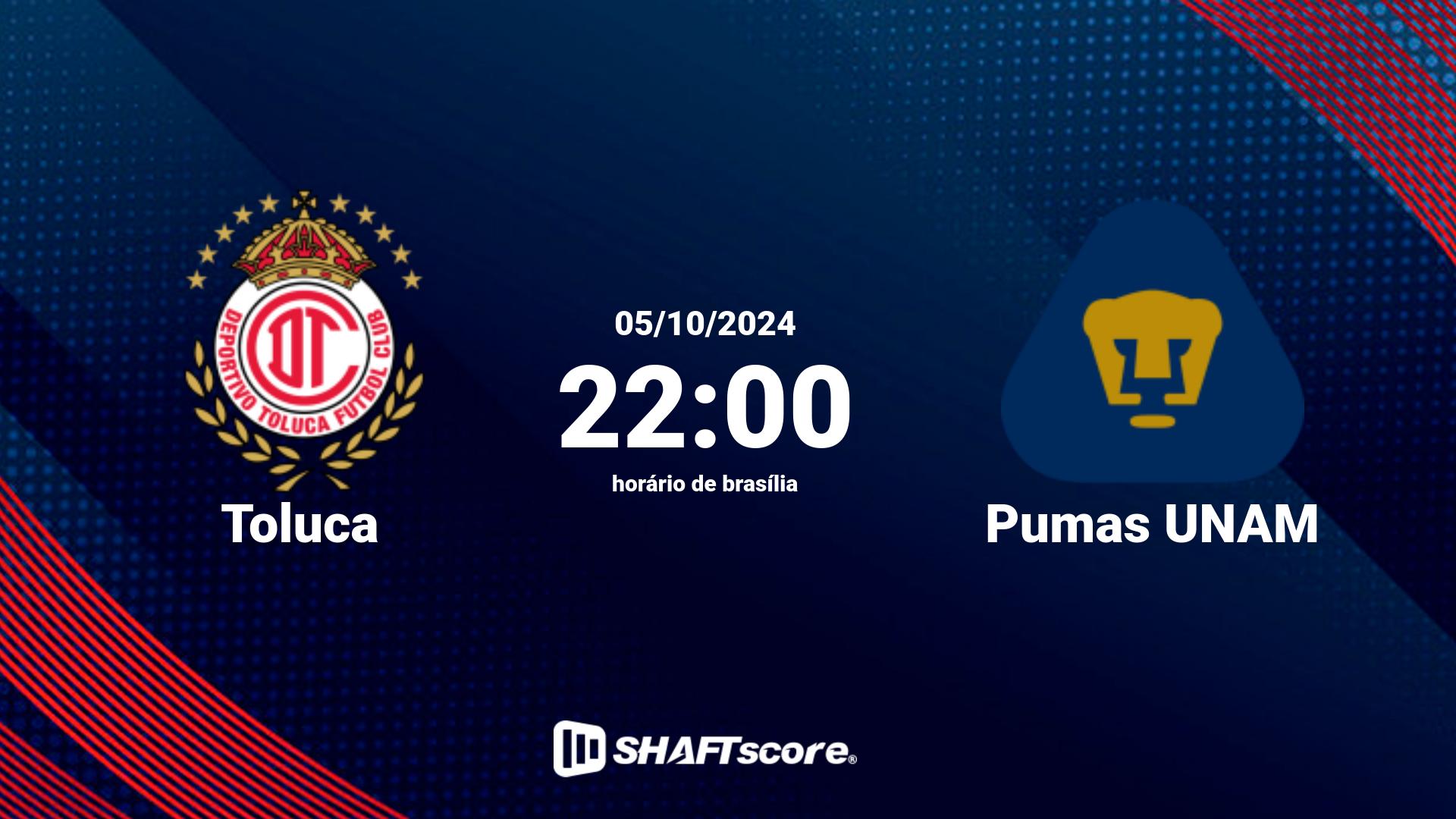 Estatísticas do jogo Toluca vs Pumas UNAM 05.10 22:00