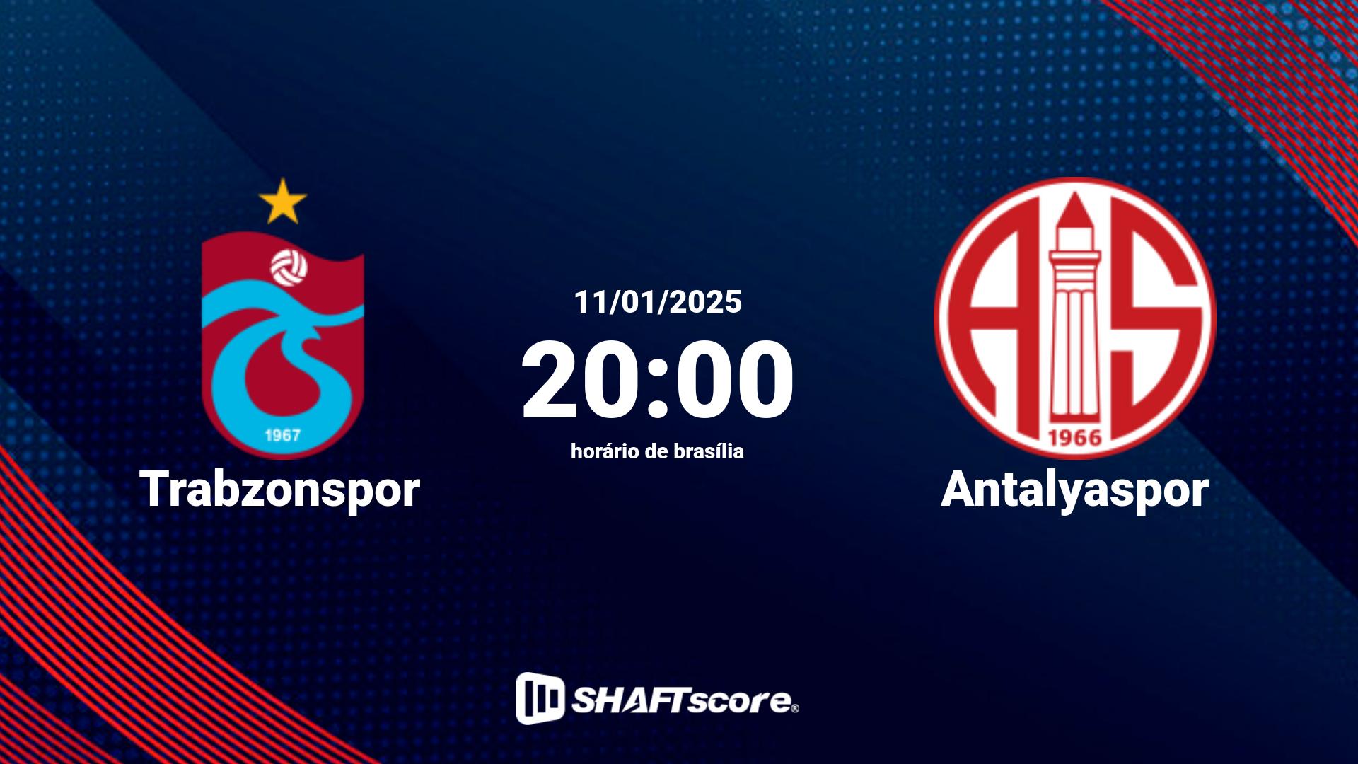 Estatísticas do jogo Trabzonspor vs Antalyaspor 11.01 20:00