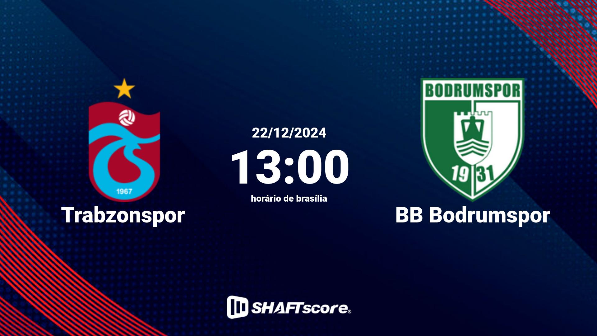 Estatísticas do jogo Trabzonspor vs BB Bodrumspor 22.12 13:00