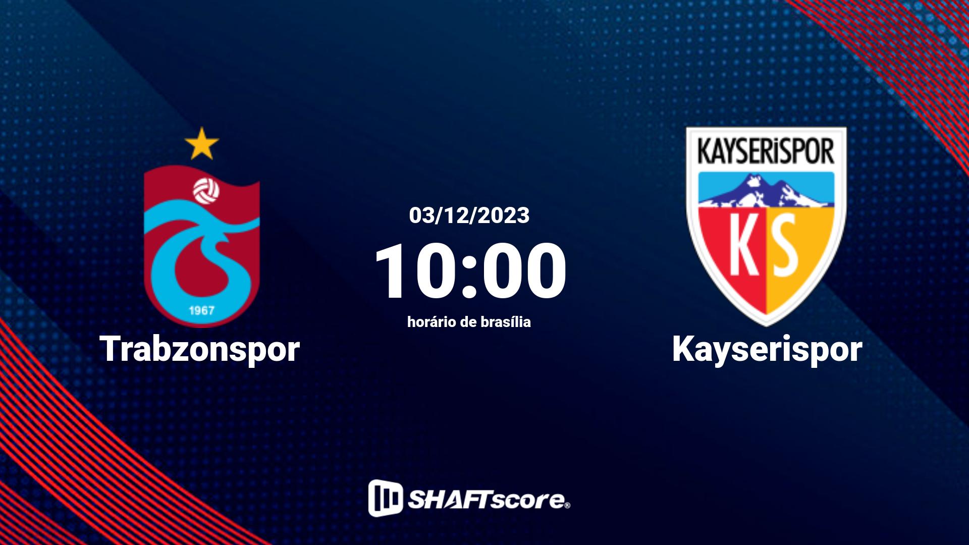 Estatísticas do jogo Trabzonspor vs Kayserispor 03.12 10:00