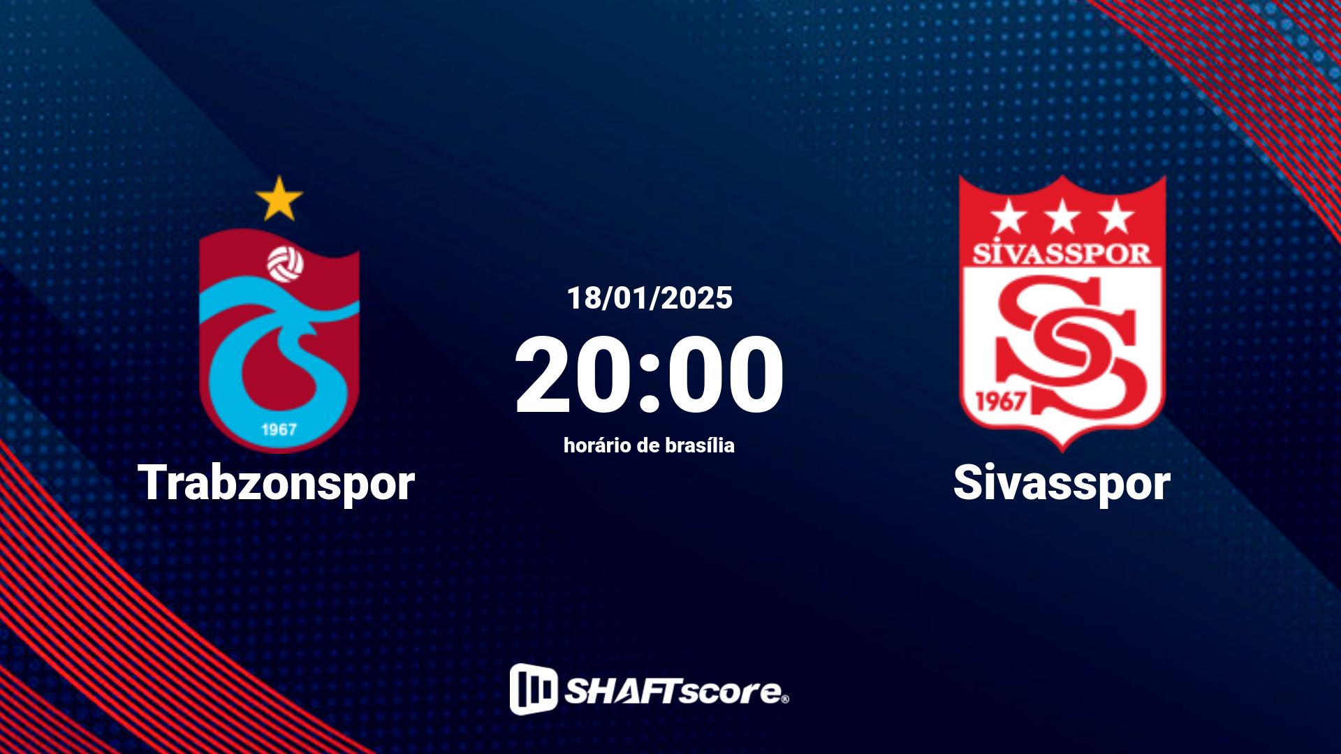 Estatísticas do jogo Trabzonspor vs Sivasspor 18.01 20:00