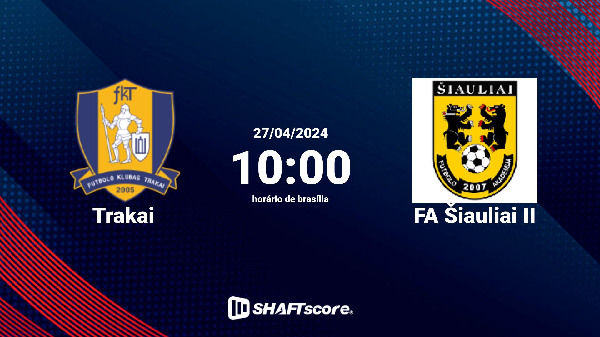 Estatísticas do jogo Trakai vs FA Šiauliai II 27.04 10:00