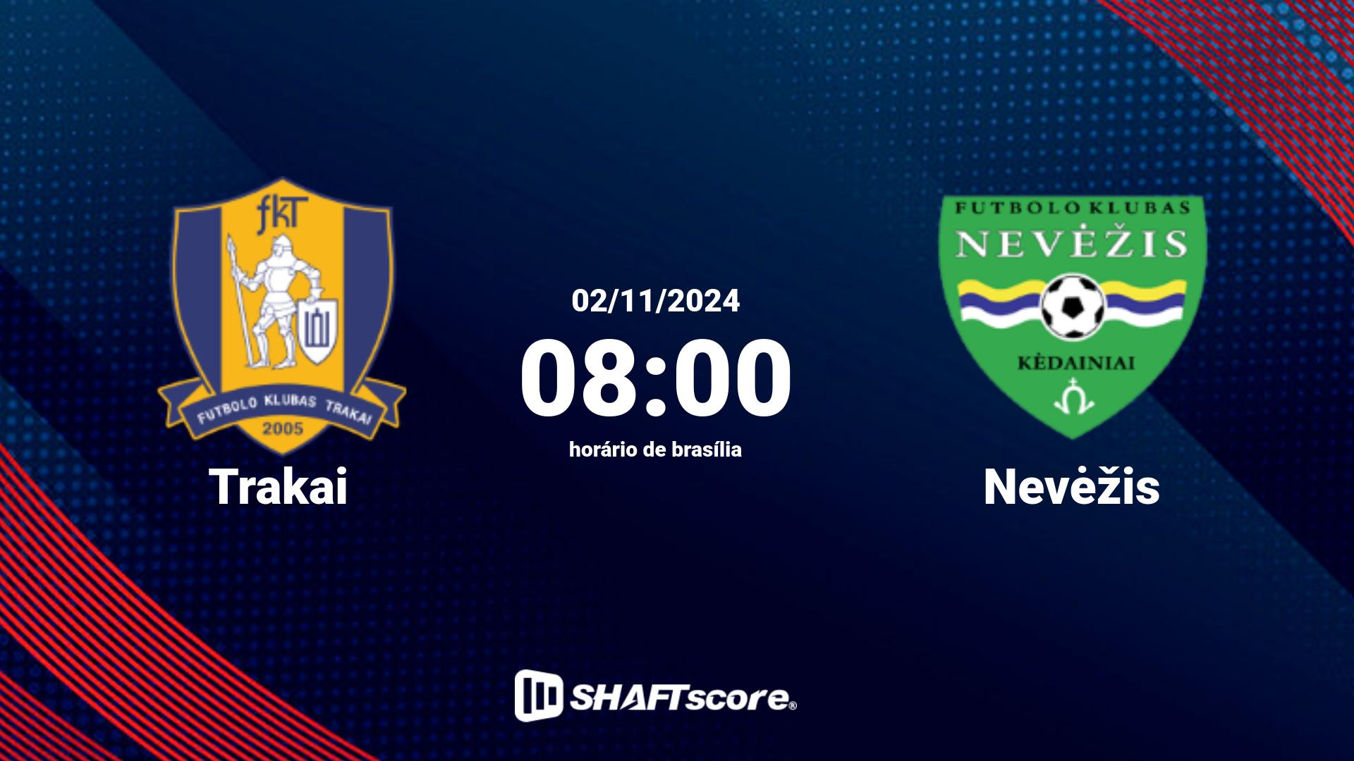 Estatísticas do jogo Trakai vs Nevėžis 02.11 08:00