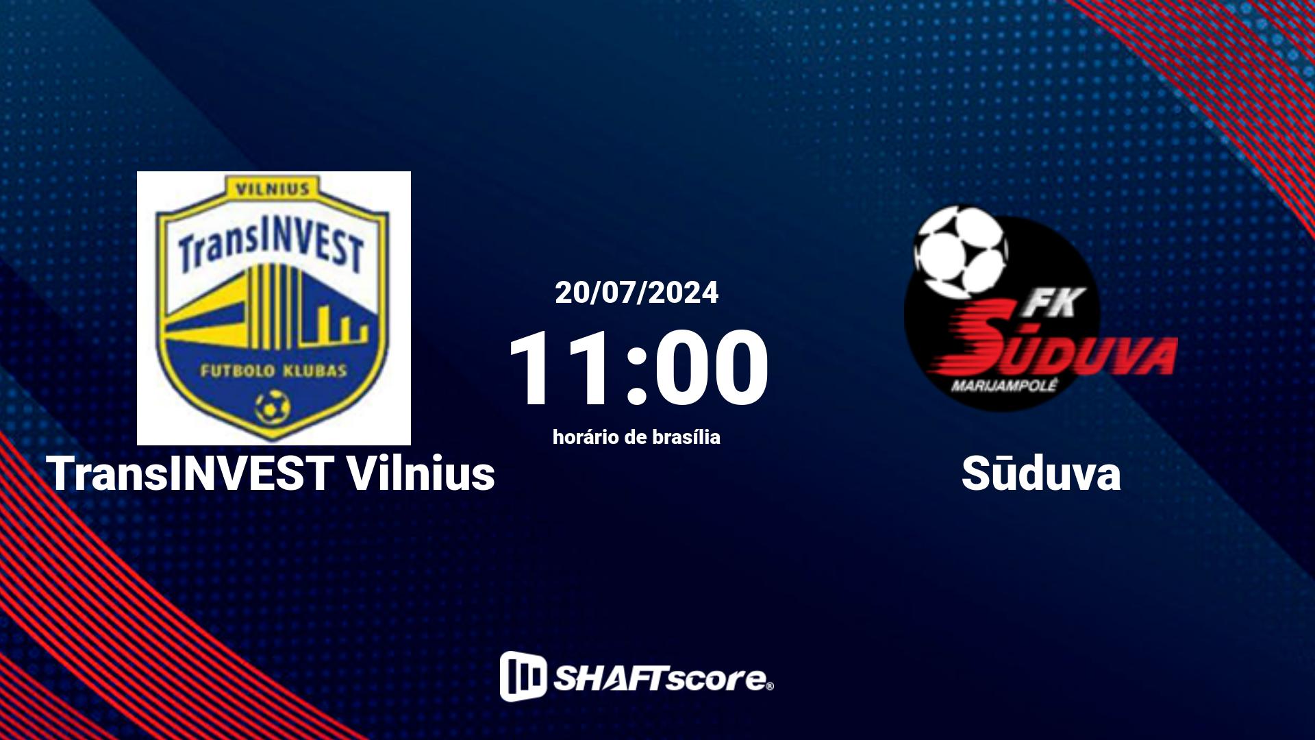 Estatísticas do jogo TransINVEST Vilnius vs Sūduva 20.07 11:00