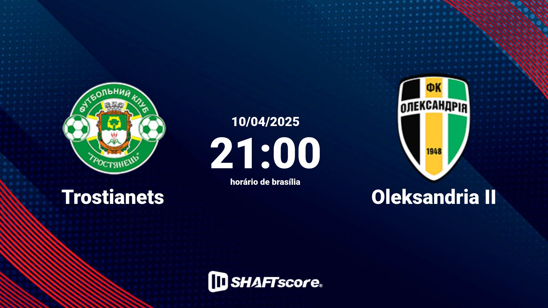 Estatísticas do jogo Trostianets vs Oleksandria II 10.04 21:00