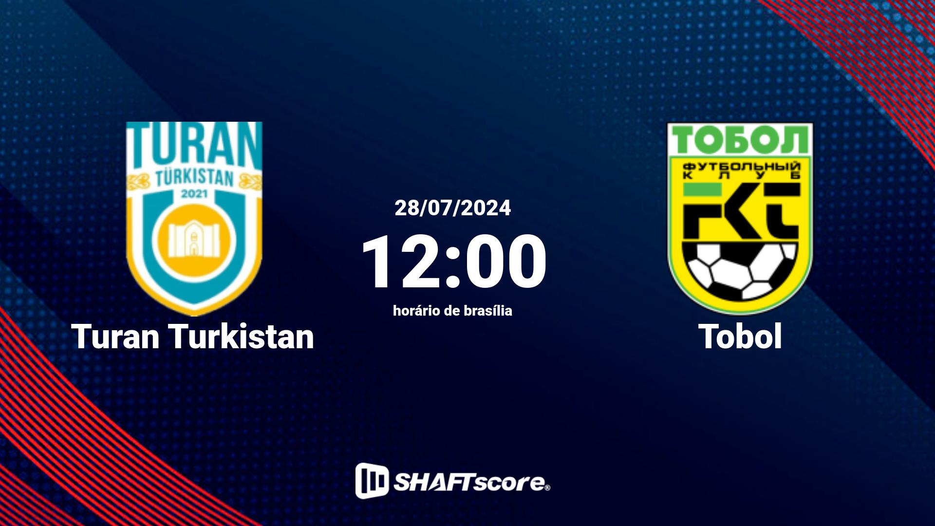 Estatísticas do jogo Turan Turkistan vs Tobol 28.07 12:00