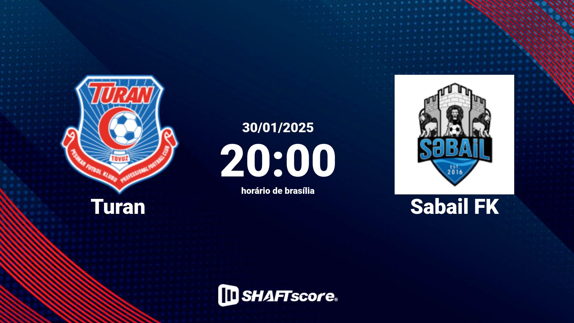 Estatísticas do jogo Turan vs Sabail FK 30.01 20:00