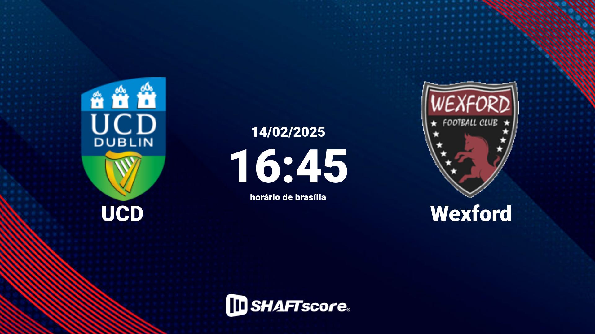 Estatísticas do jogo UCD vs Wexford 14.02 16:45