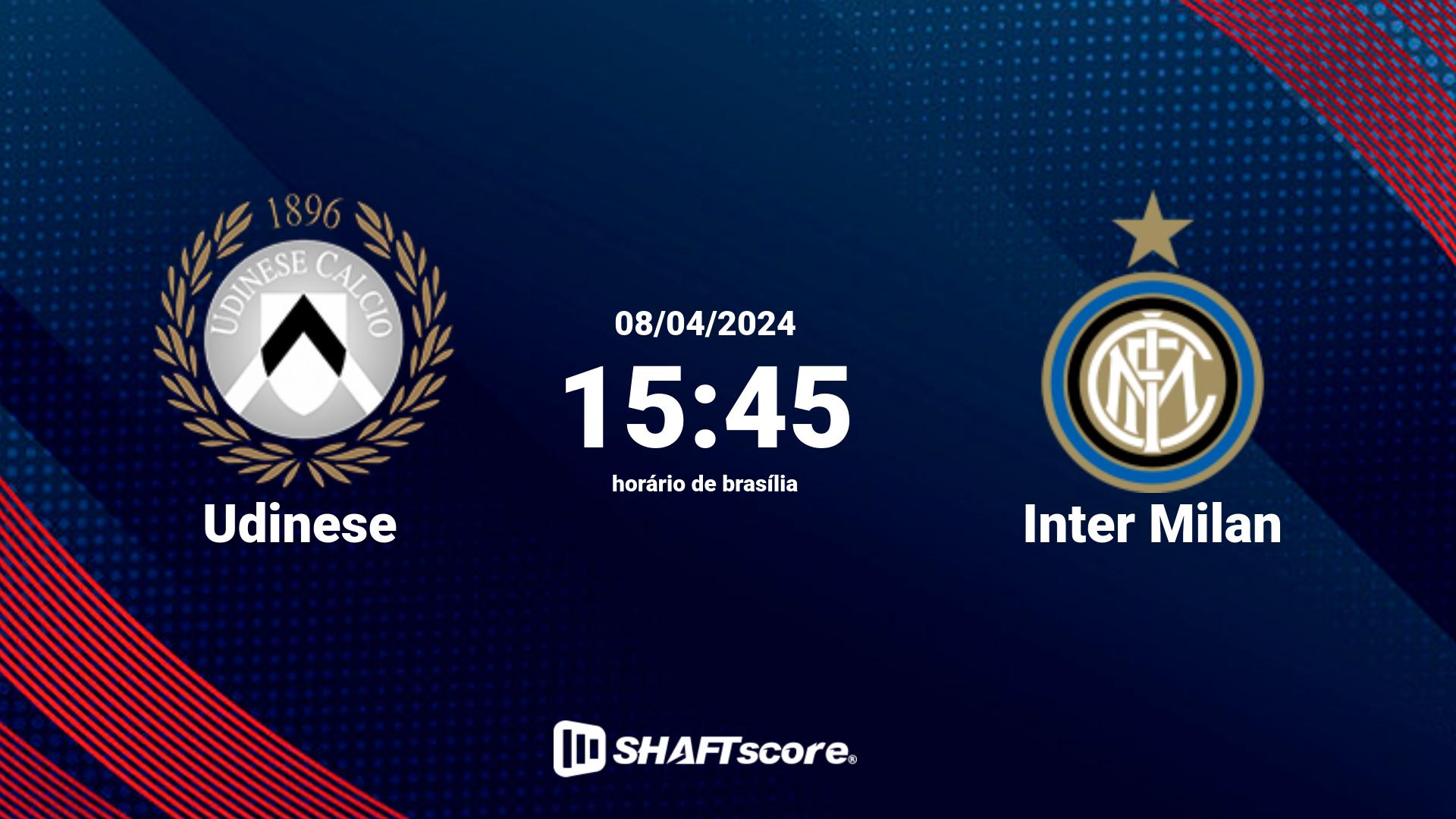 Estatísticas do jogo Udinese vs Inter Milan 08.04 15:45