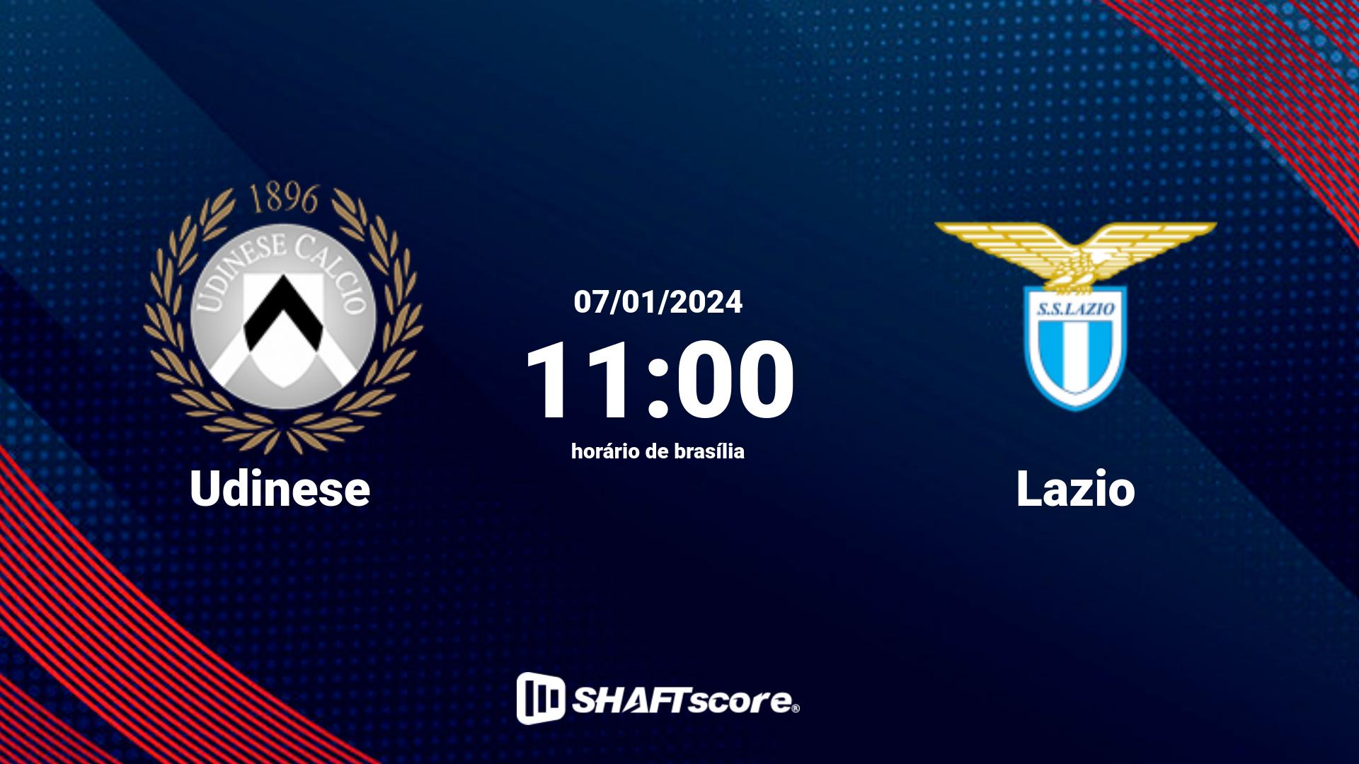 Estatísticas do jogo Udinese vs Lazio 07.01 11:00