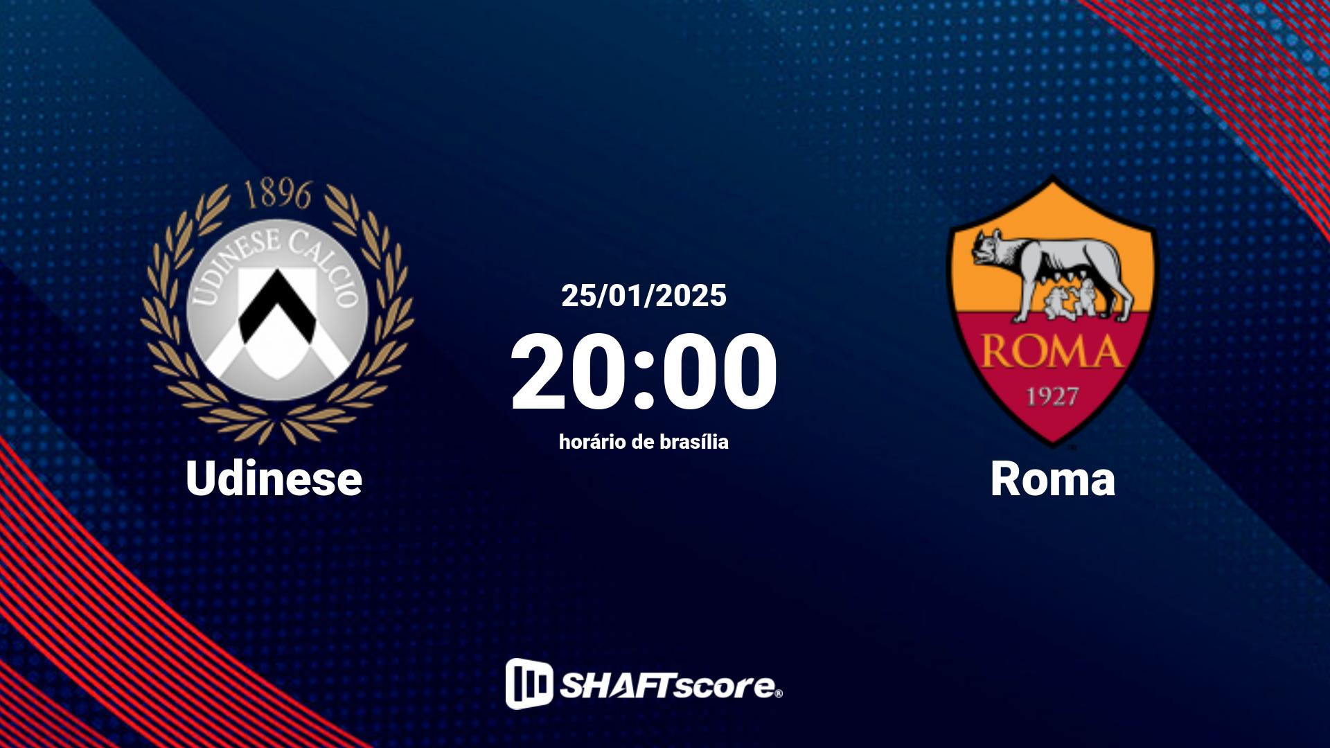 Estatísticas do jogo Udinese vs Roma 25.01 20:00