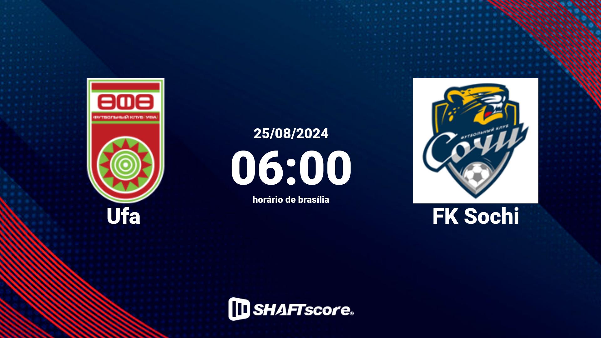 Estatísticas do jogo Ufa vs FK Sochi 25.08 06:00