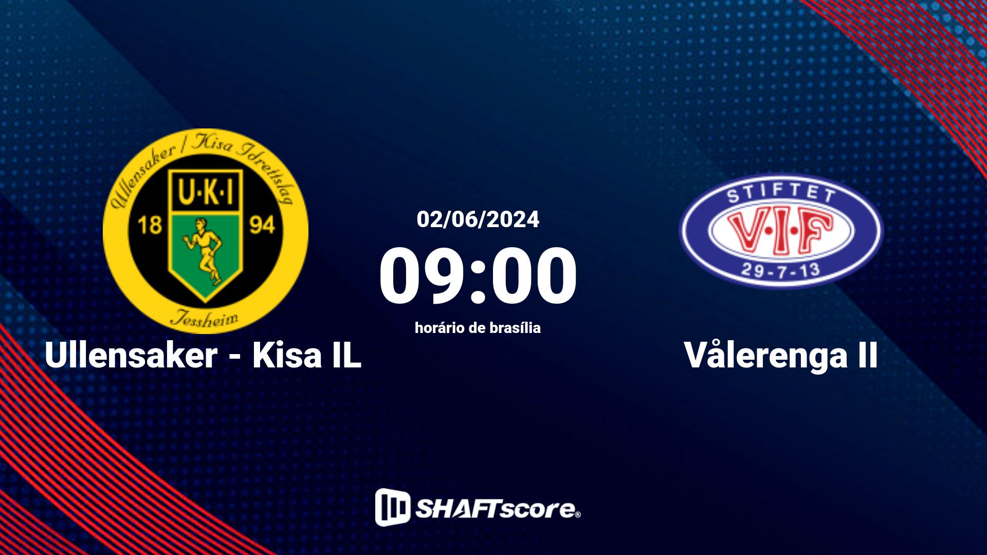 Estatísticas do jogo Ullensaker - Kisa IL vs Vålerenga II 02.06 09:00