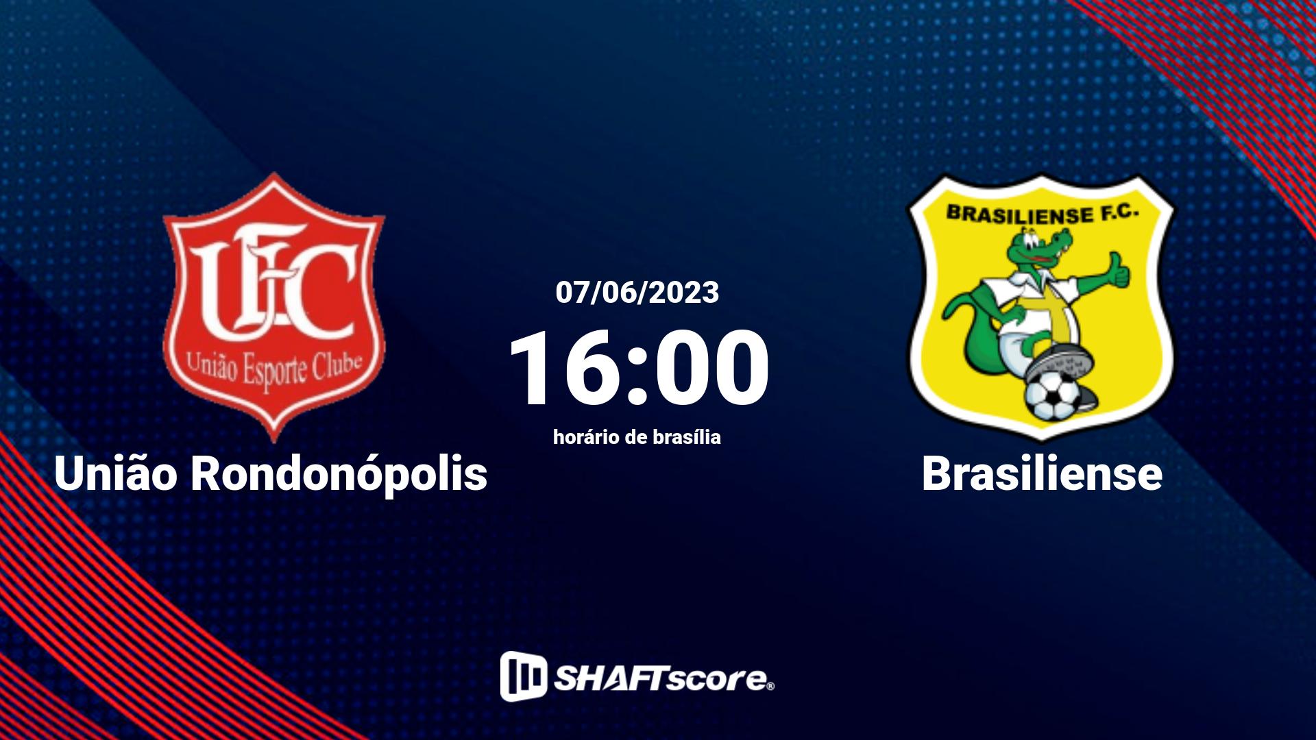 Estatísticas do jogo União Rondonópolis vs Brasiliense 07.06 16:00