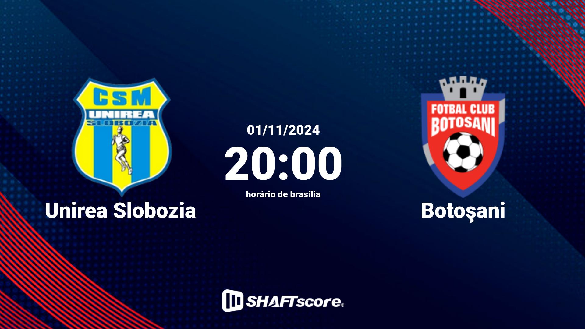 Estatísticas do jogo Unirea Slobozia vs Botoşani 01.11 20:00