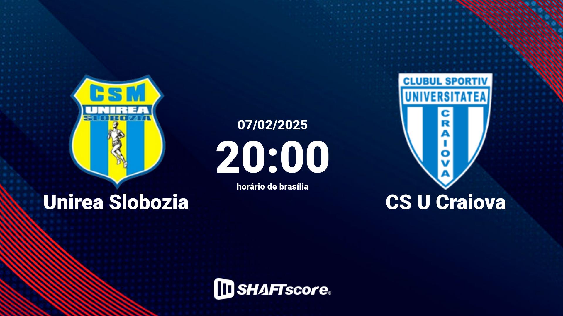 Estatísticas do jogo Unirea Slobozia vs CS U Craiova 07.02 20:00