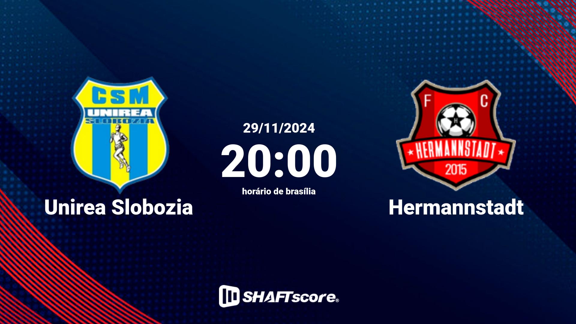 Estatísticas do jogo Unirea Slobozia vs Hermannstadt 29.11 20:00