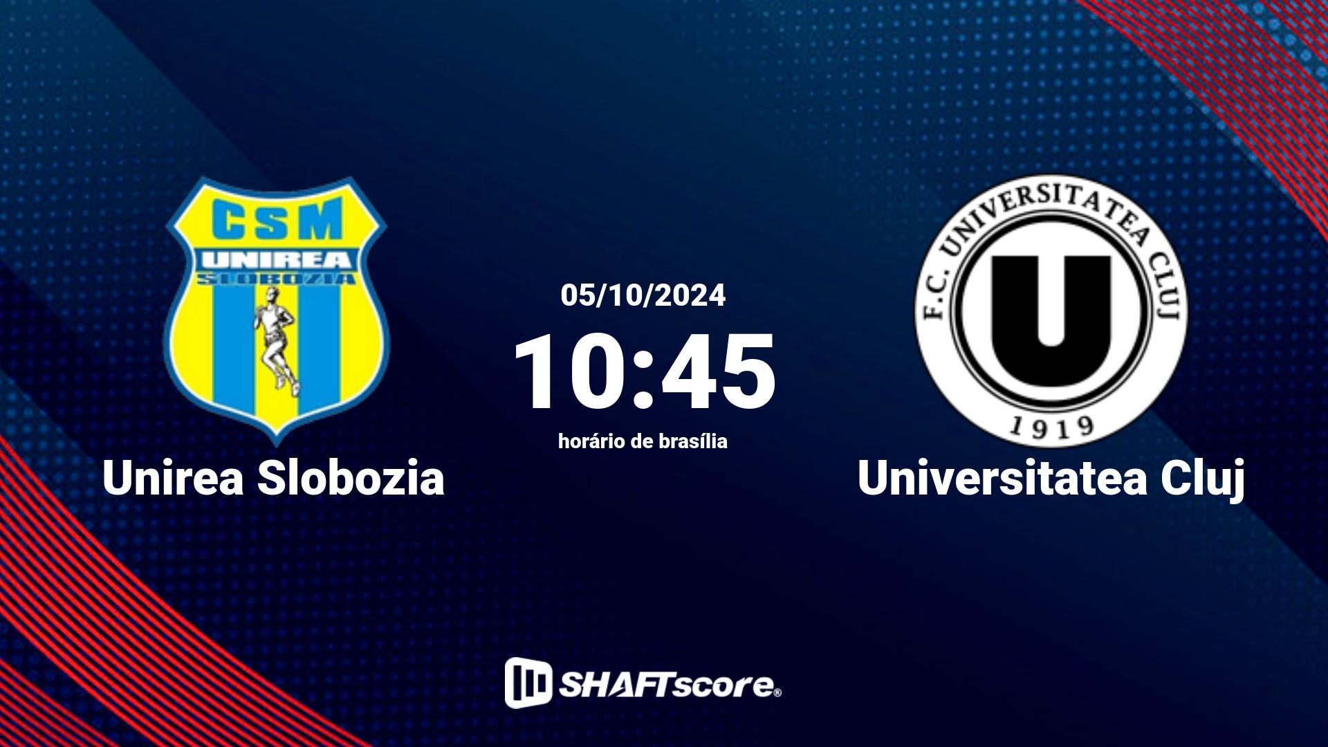 Estatísticas do jogo Unirea Slobozia vs Universitatea Cluj 05.10 10:45