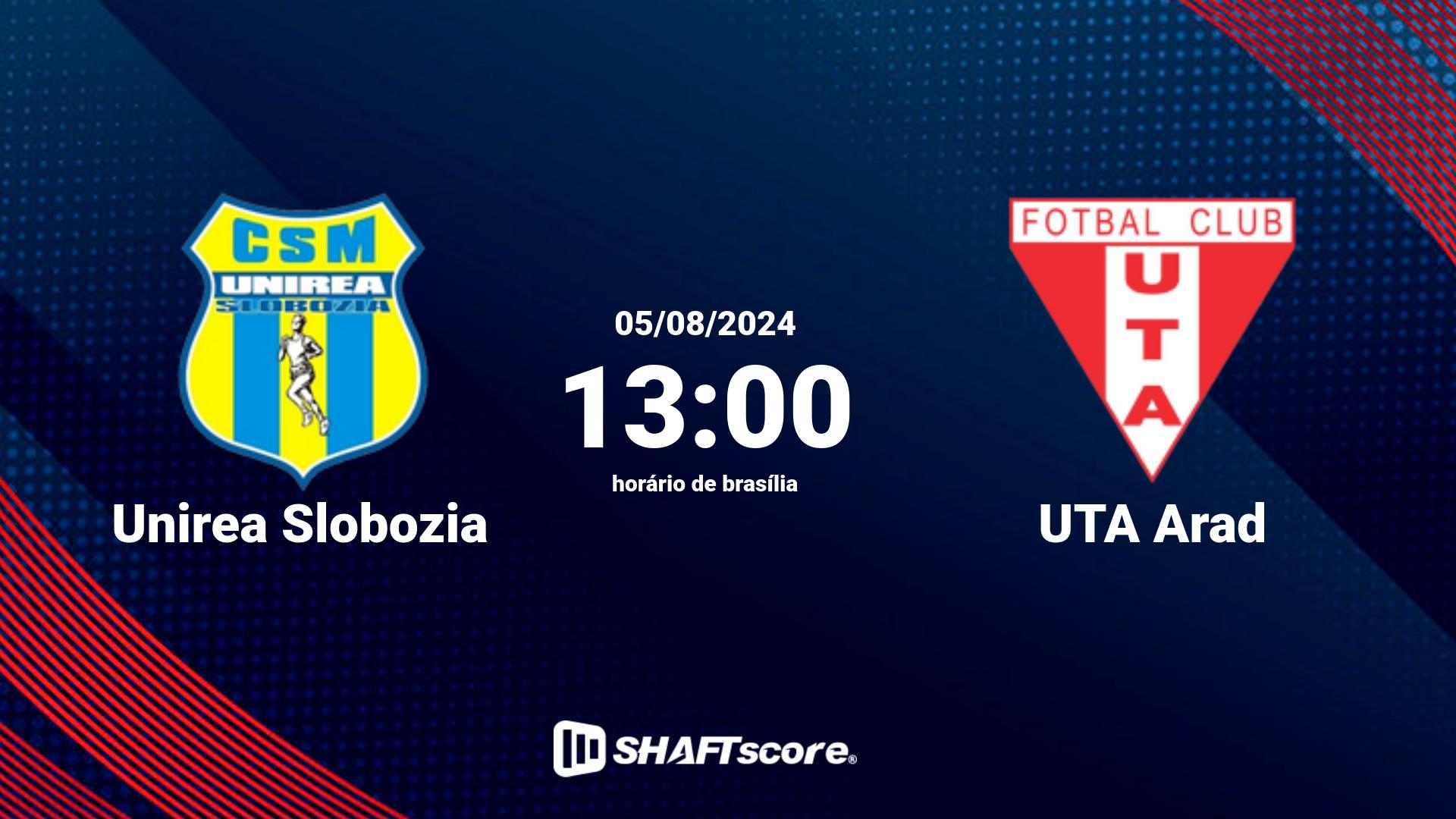 Estatísticas do jogo Unirea Slobozia vs UTA Arad 05.08 13:00