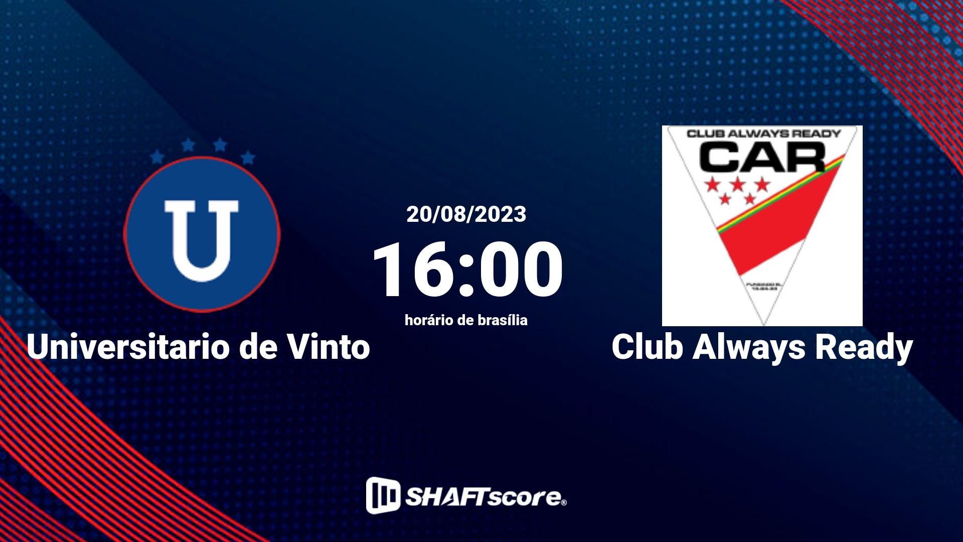 Estatísticas do jogo Universitario de Vinto vs Club Always Ready 20.08 16:00