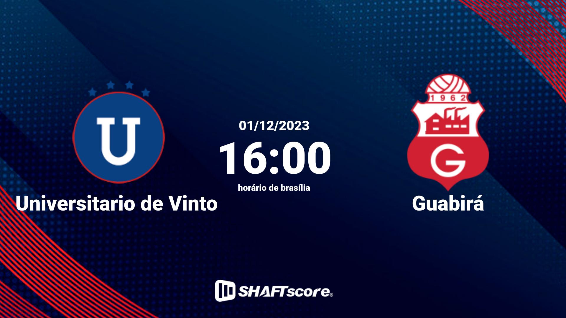 Estatísticas do jogo Universitario de Vinto vs Guabirá 01.12 16:00
