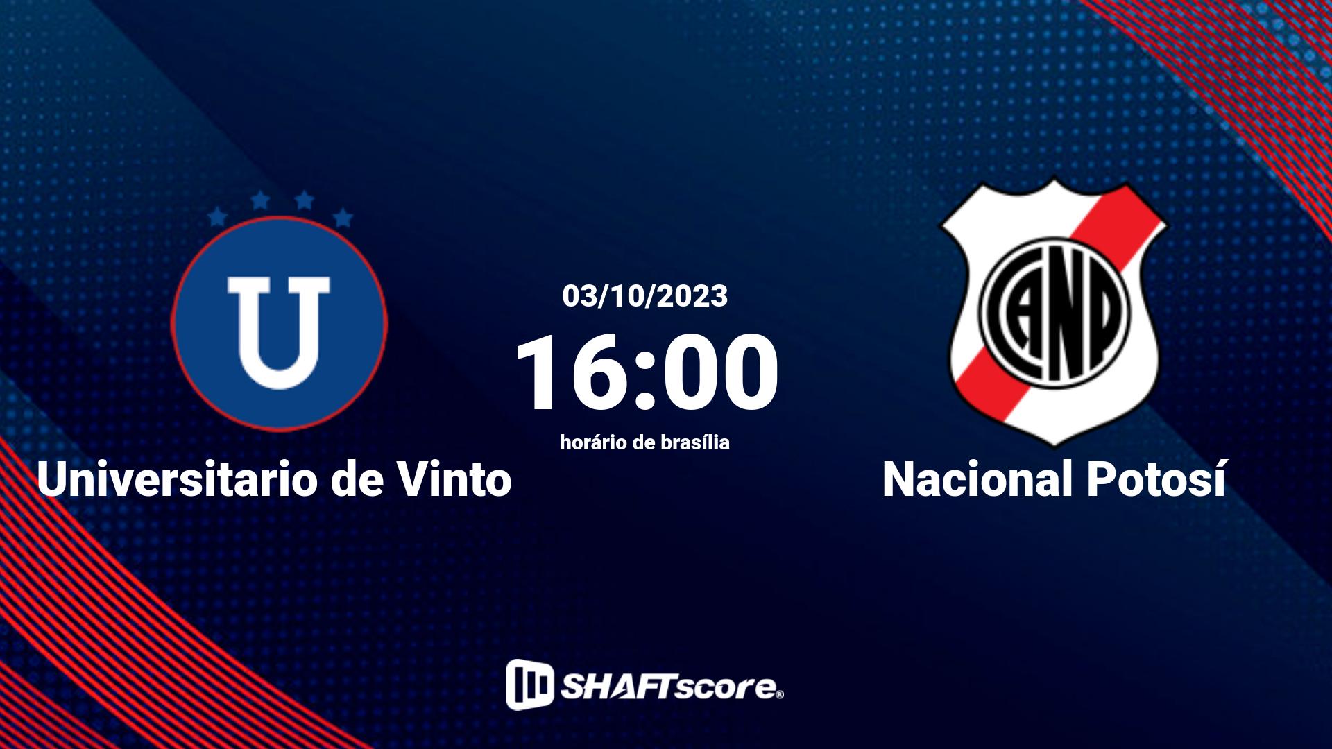 Estatísticas do jogo Universitario de Vinto vs Nacional Potosí 03.10 16:00