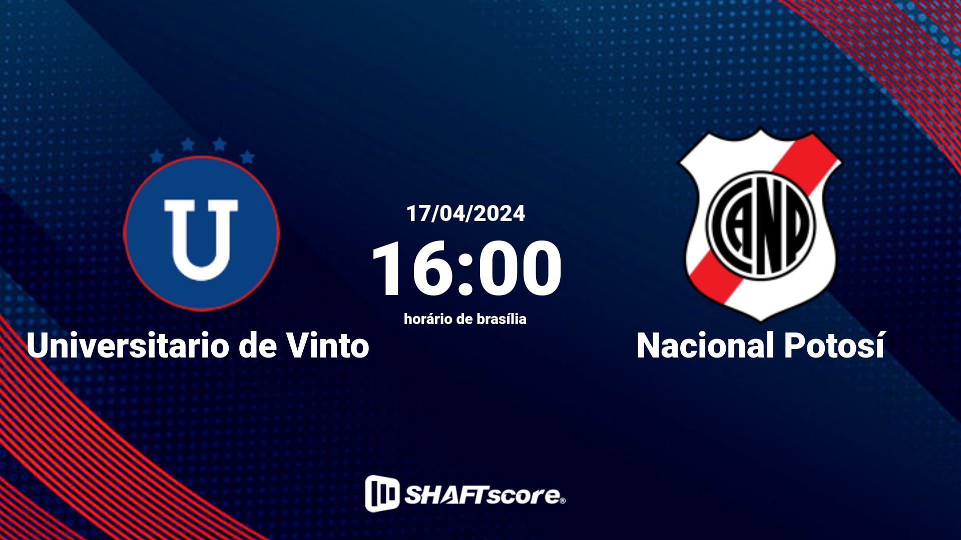 Estatísticas do jogo Universitario de Vinto vs Nacional Potosí 17.04 16:00