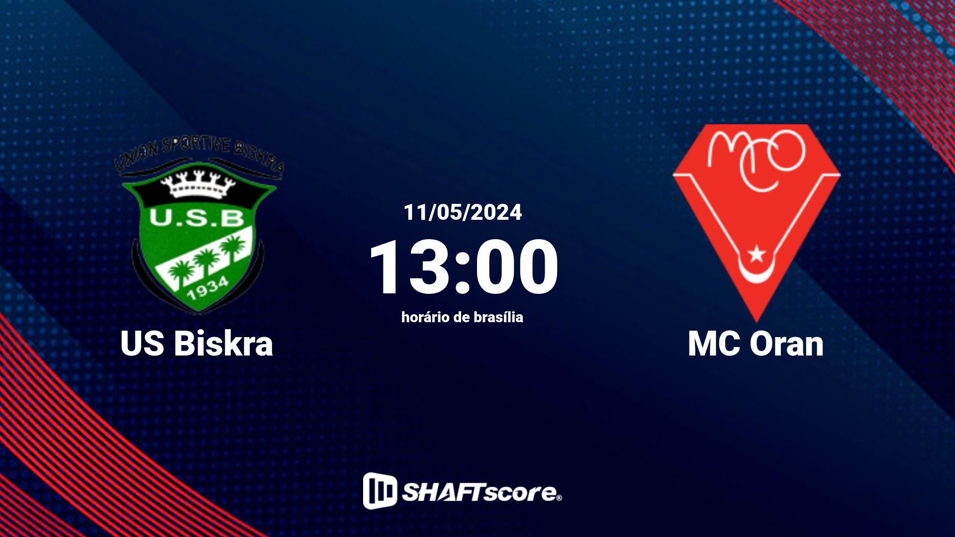 Estatísticas do jogo US Biskra vs MC Oran 11.05 13:00